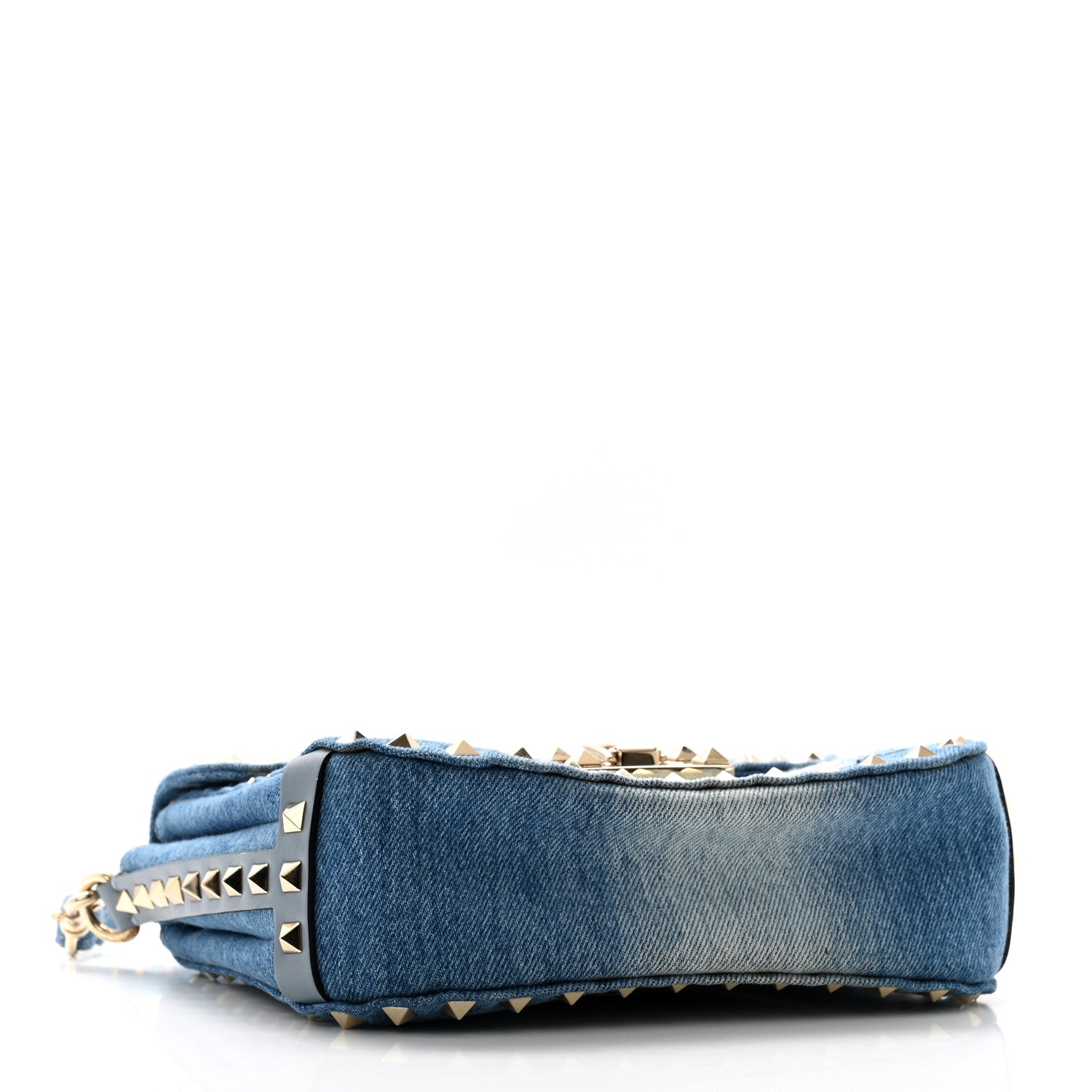 Denim Butterfly Embroidered Rockstud Shoulder Flap Messenger Bag Light Denim