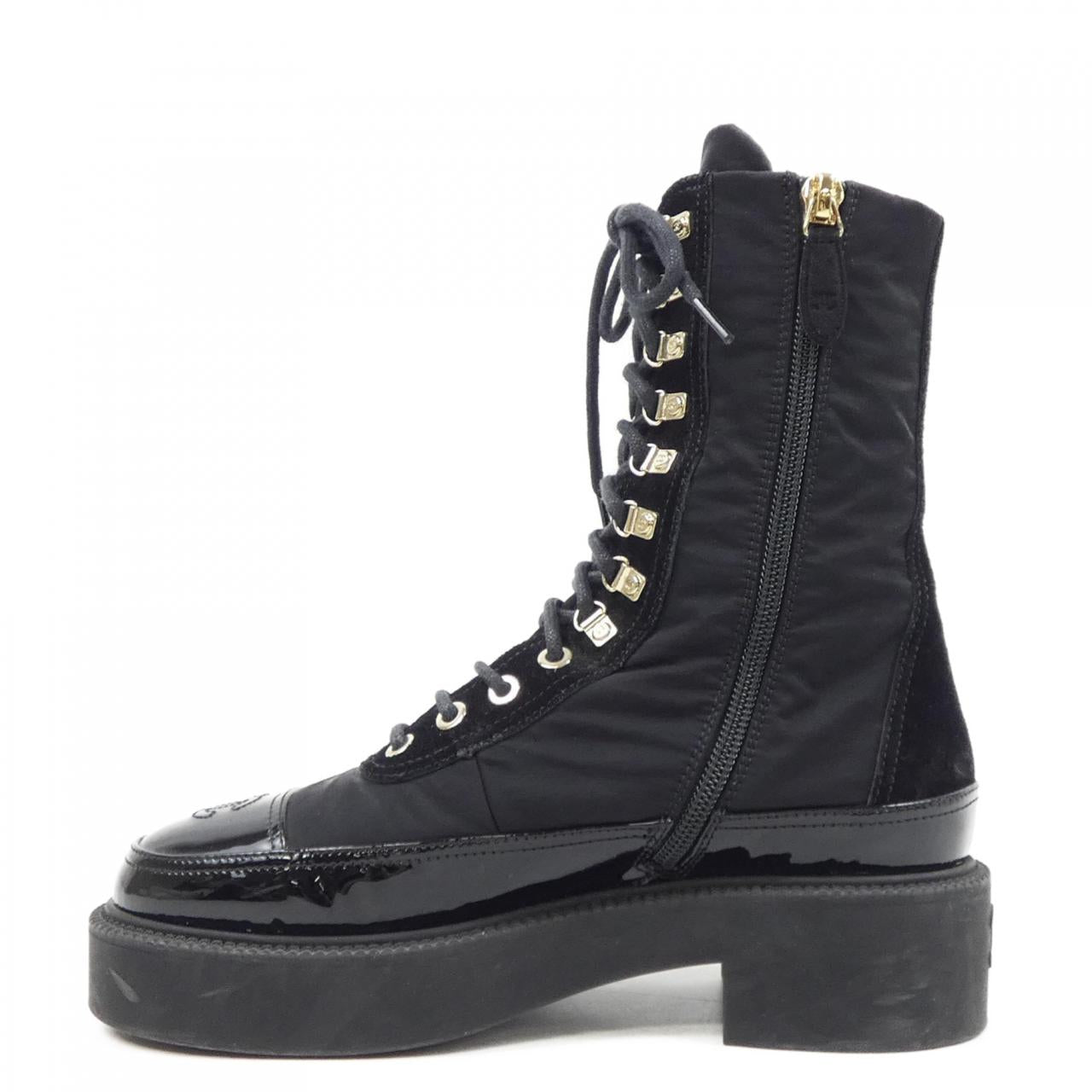 Chanel G38086Y55462 Nylon Suede Calfskin Patent Calfskin Boots