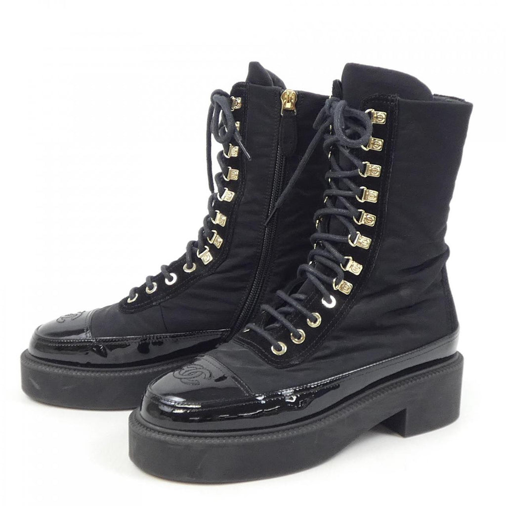 Chanel G38086Y55462 Nylon Suede Calfskin Patent Calfskin Boots