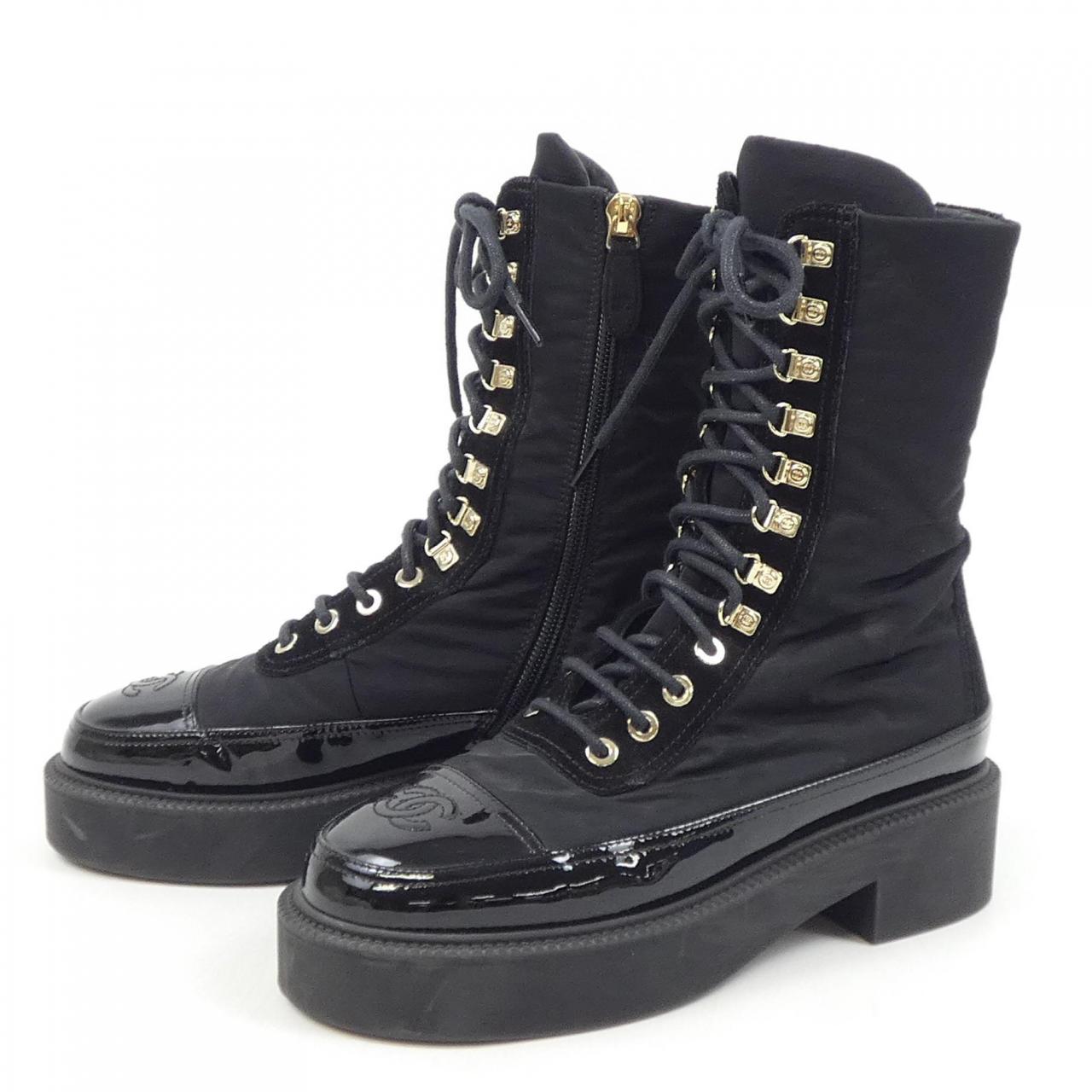 Chanel G38086Y55462 Nylon Suede Calfskin Patent Calfskin Boots