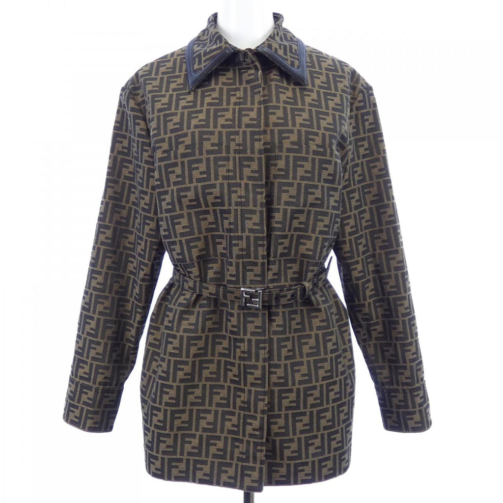 Fendi FF Canvas Lamb Leather Trim Jacket