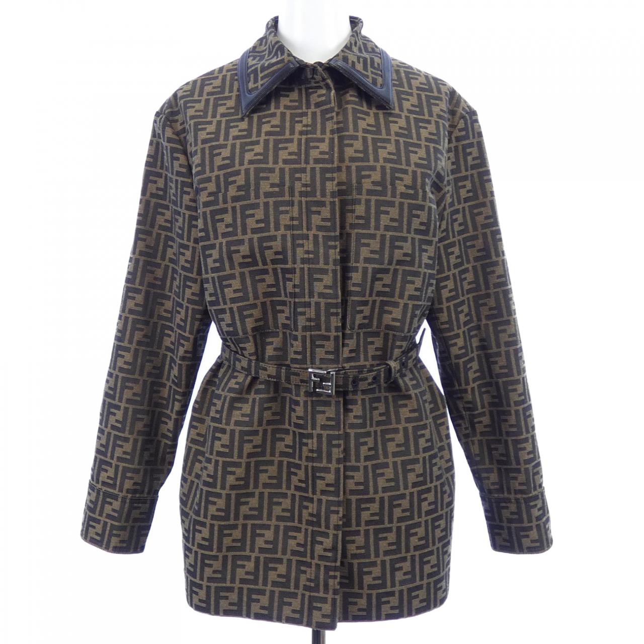 Fendi FF Canvas Lamb Leather Trim Jacket