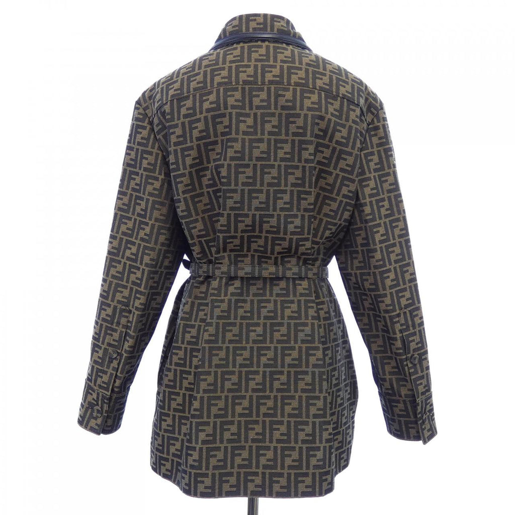 Fendi FF Canvas Lamb Leather Trim Jacket