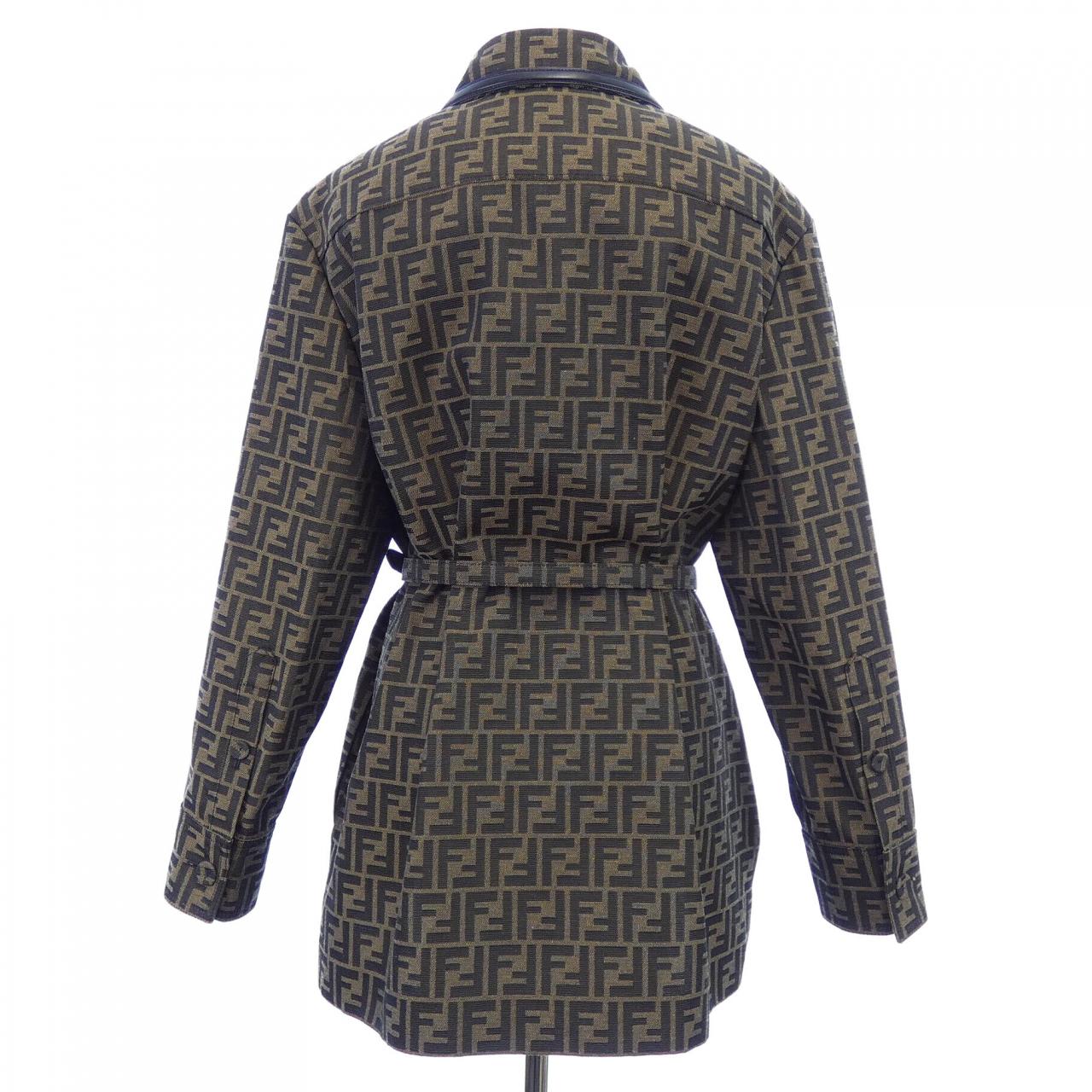 Fendi FF Canvas Lamb Leather Trim Jacket
