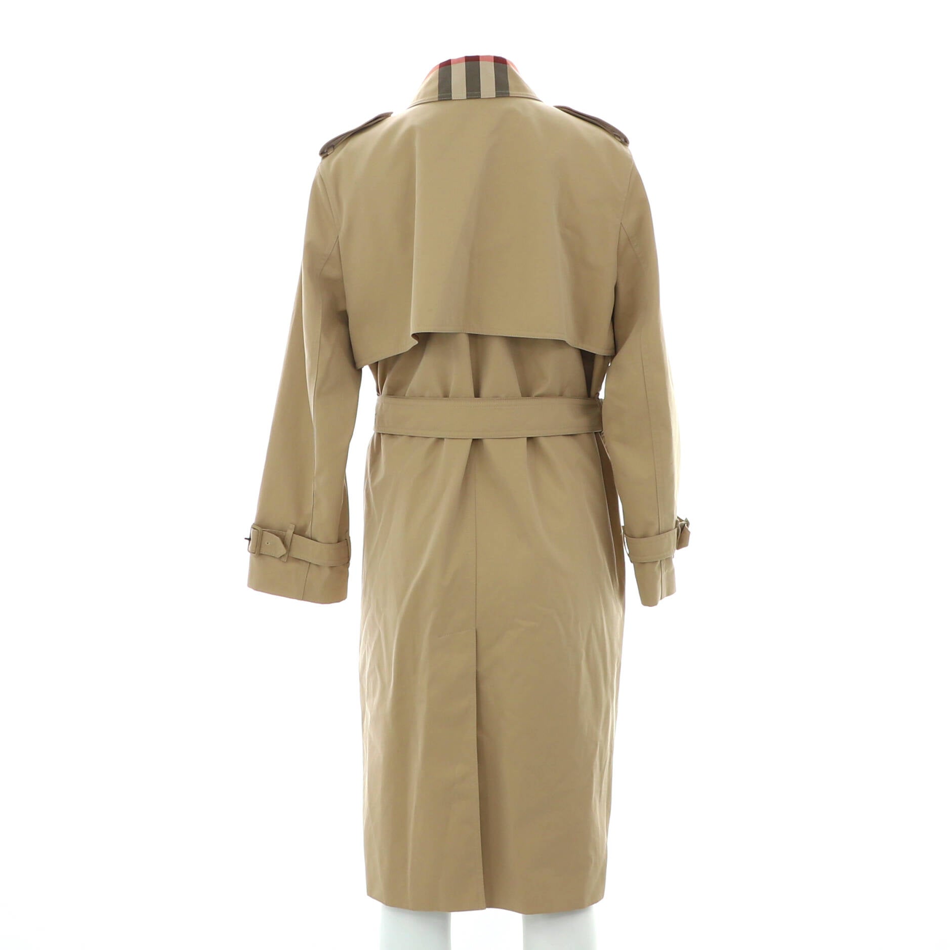 Women's House Check Collar Paneled Belted Mid-Length Trench Coat Cotton