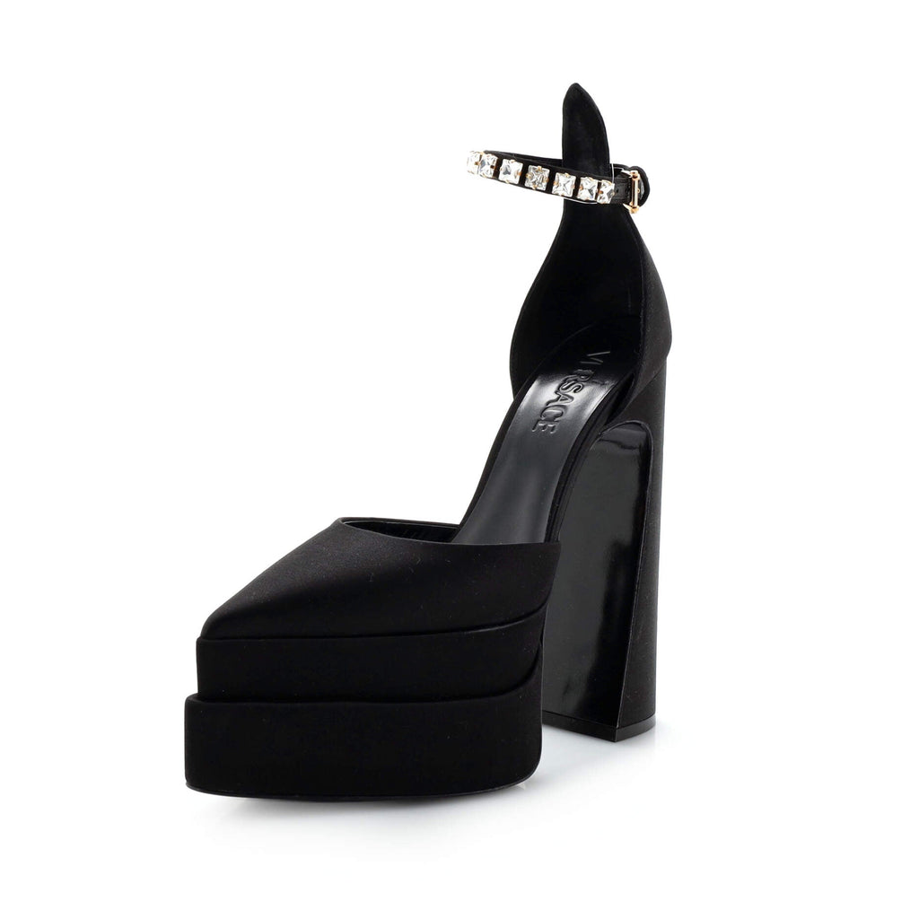 Women's Medusa Aevitas Pointed Platform Pumps Satin with Crystals