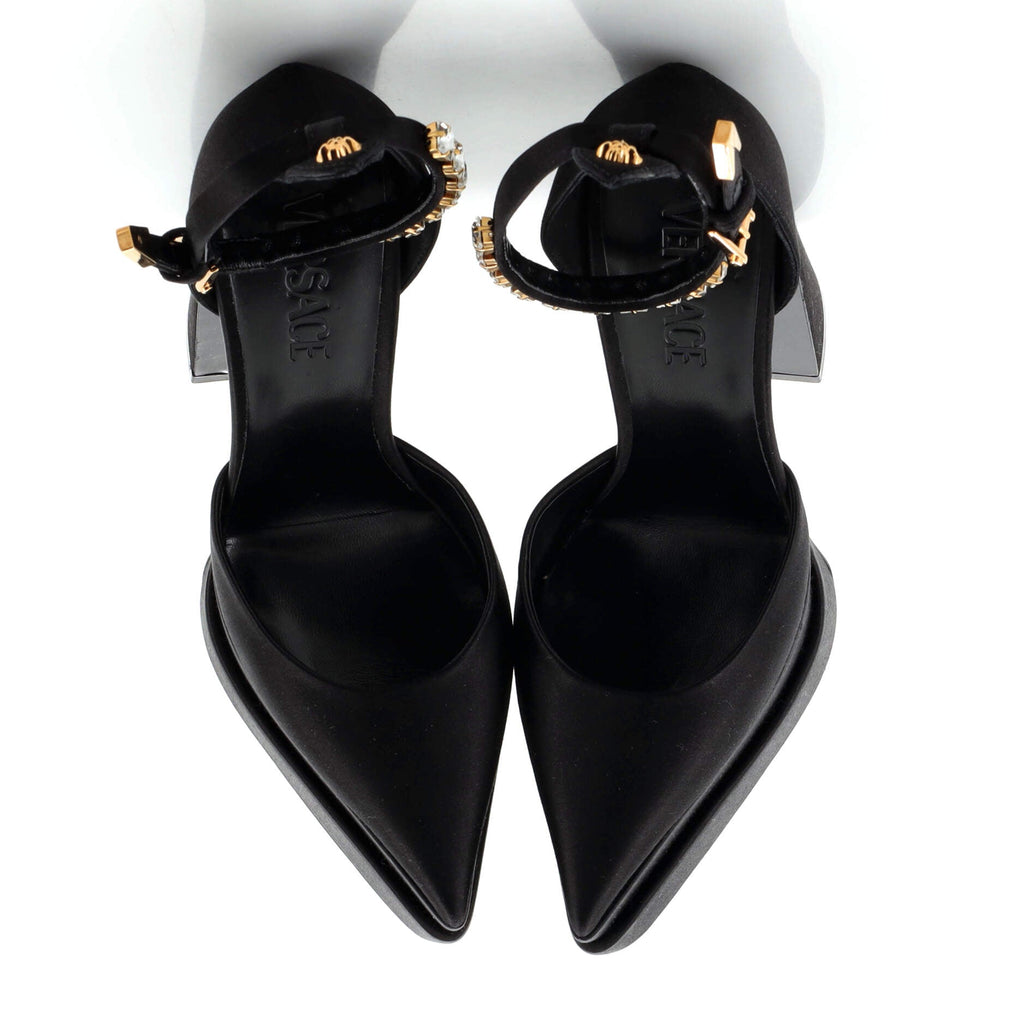 Women's Medusa Aevitas Pointed Platform Pumps Satin with Crystals