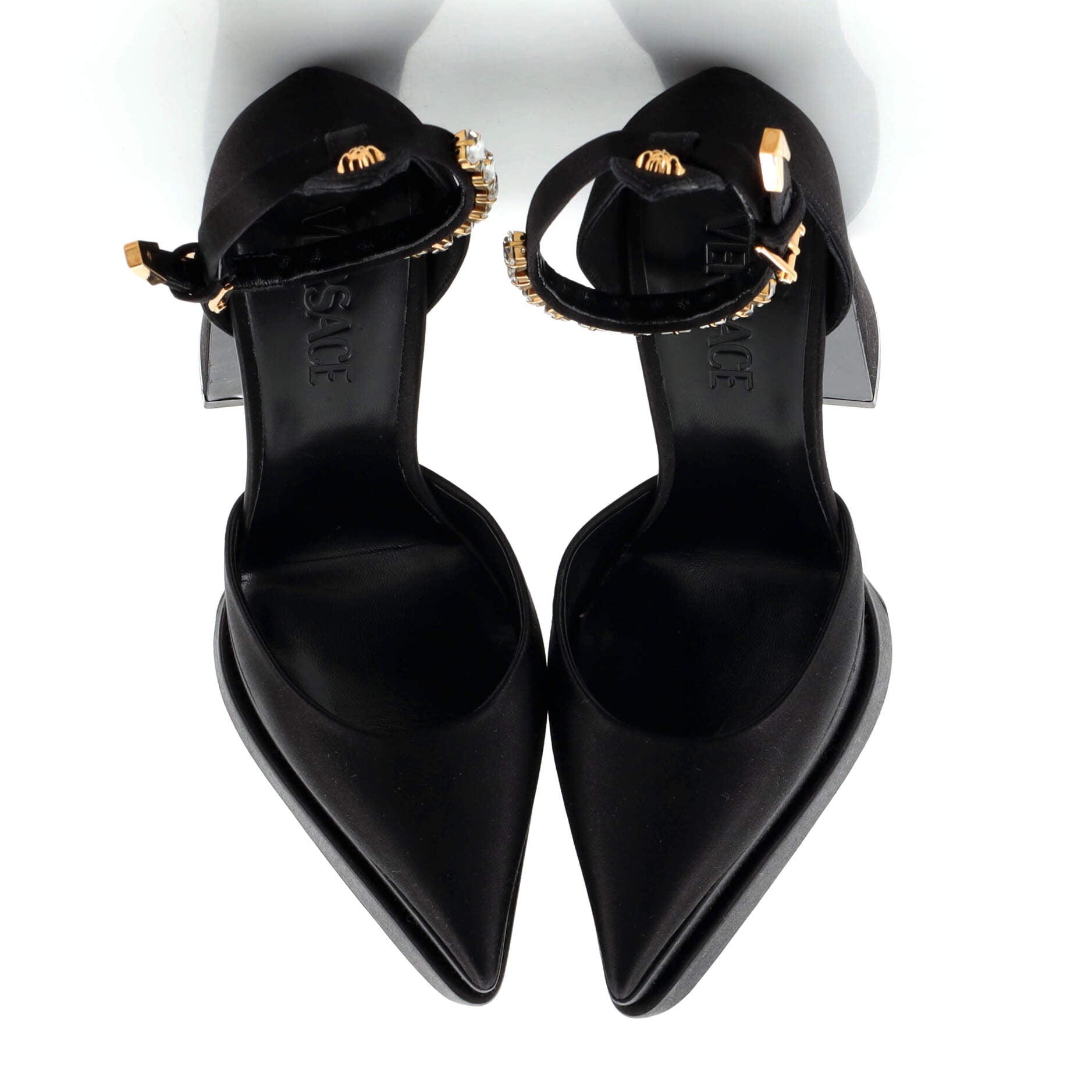 Women's Medusa Aevitas Pointed Platform Pumps Satin with Crystals