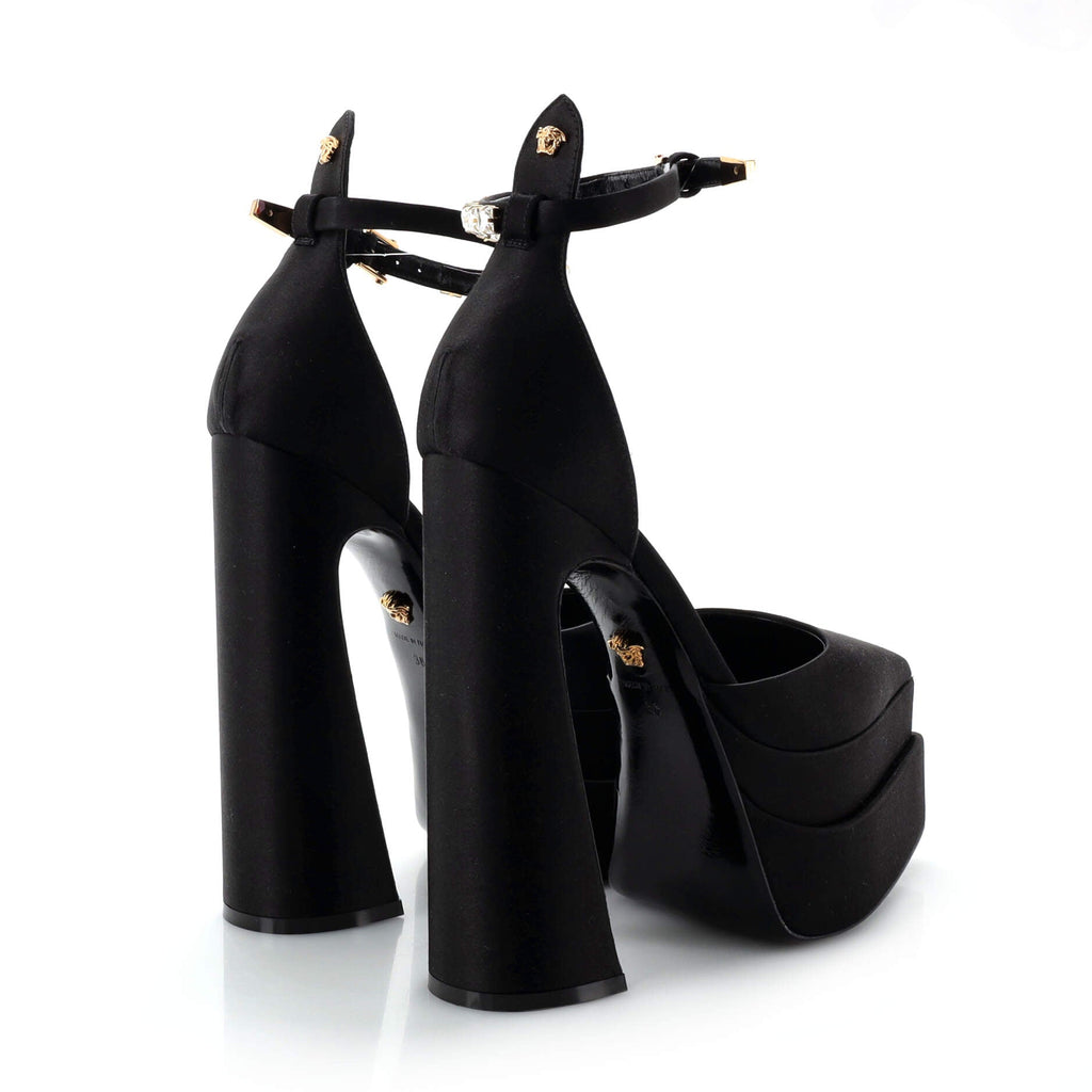 Women's Medusa Aevitas Pointed Platform Pumps Satin with Crystals