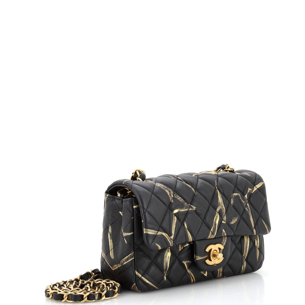 Classic Single Flap Bag Quilted Printed Crumpled Calfskin Mini