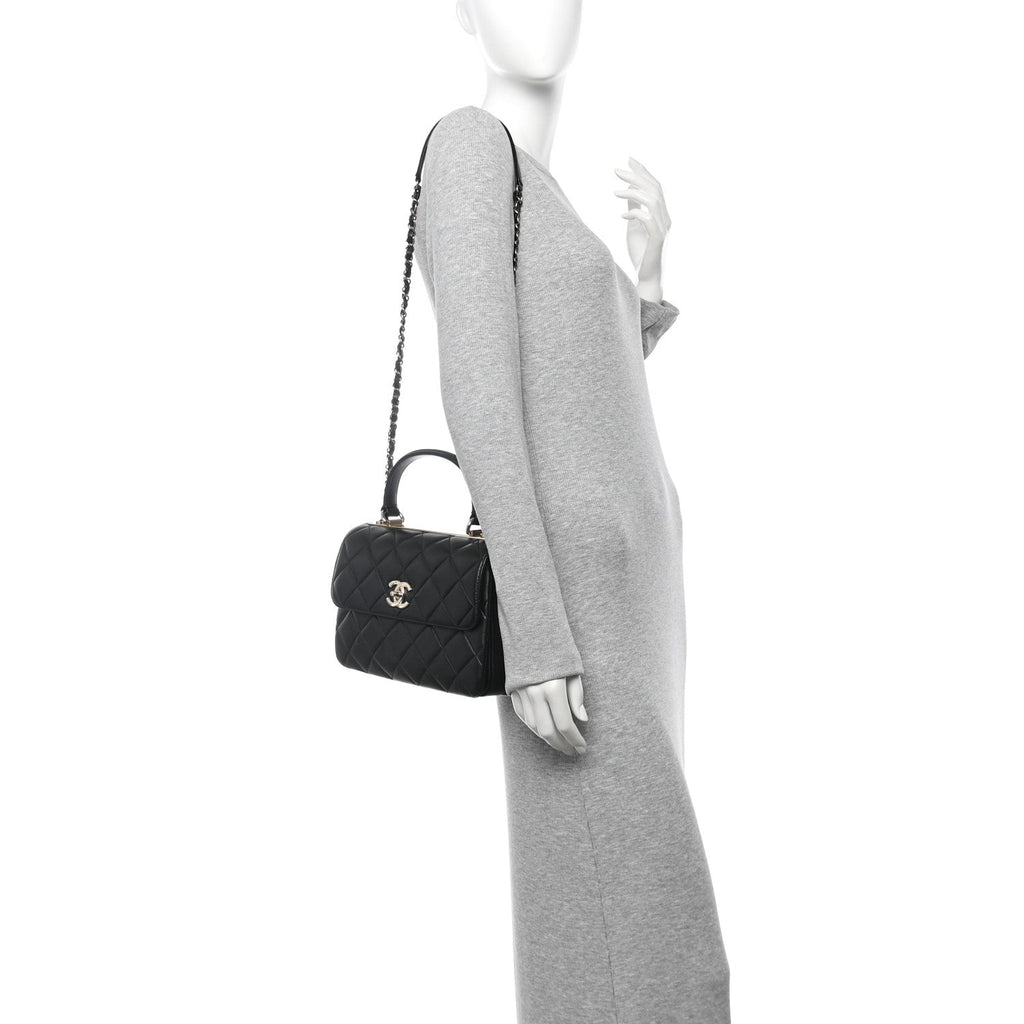 Lambskin Quilted Small Trendy CC Dual Handle Flap Bag Black