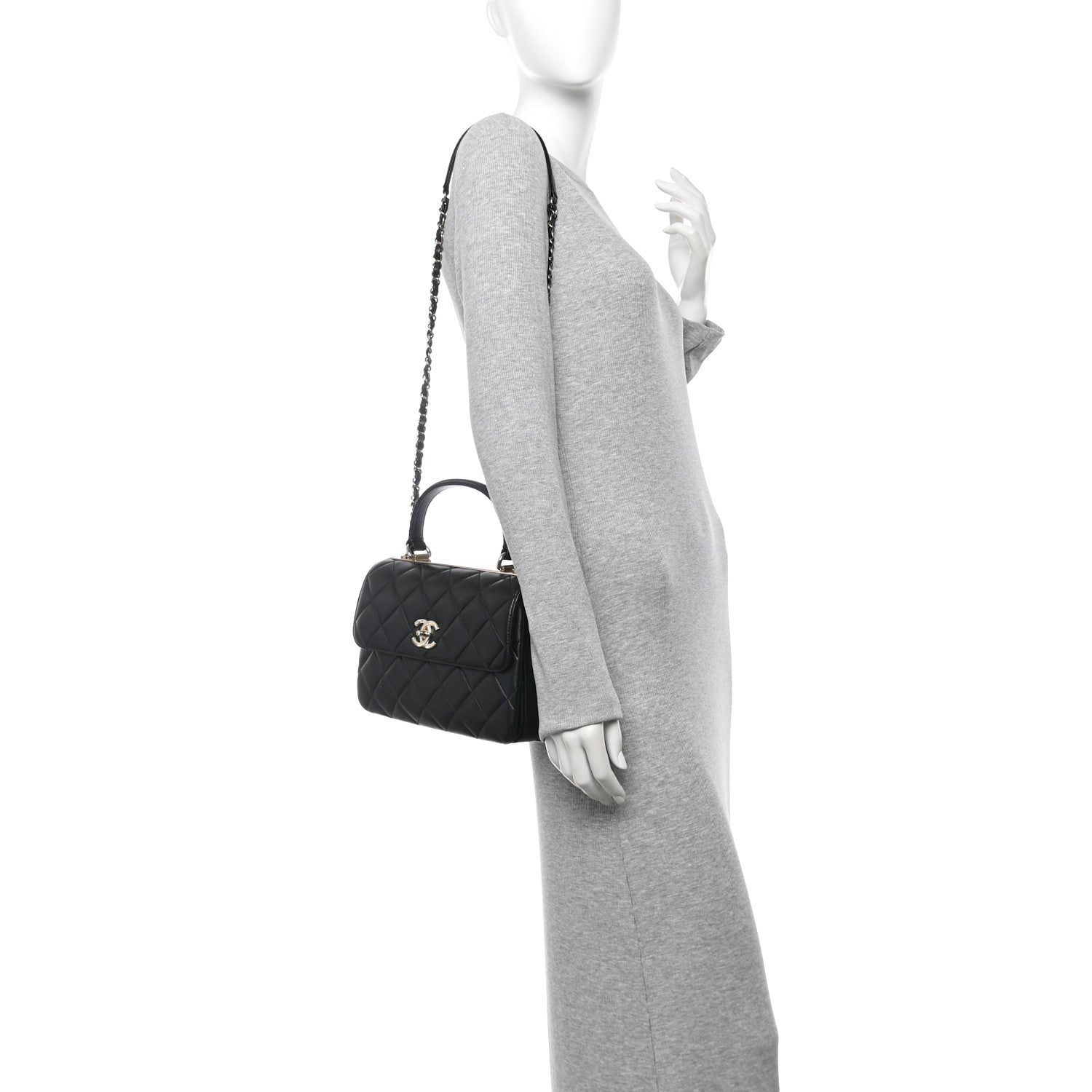 Lambskin Quilted Small Trendy CC Dual Handle Flap Bag Black