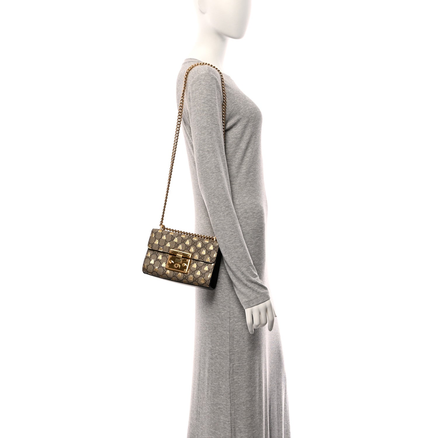 GG Supreme Monogram Bees Small Padlock Shoulder Bag Black