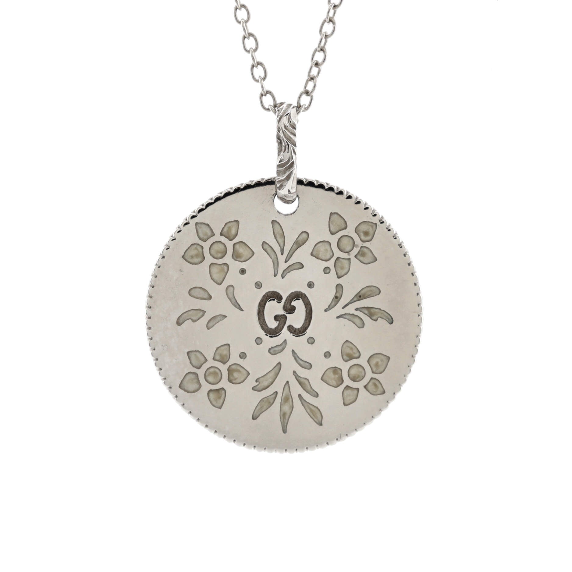 Icon Blooms Pendant Necklace 18K White Gold and Enamel