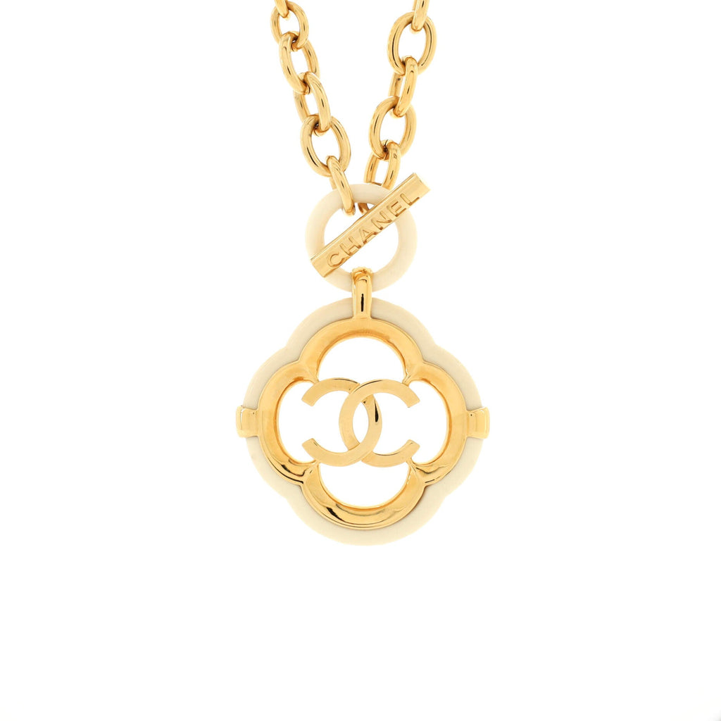 CC Cut Out Medallion Chain Pendant Necklace Metal and Resin