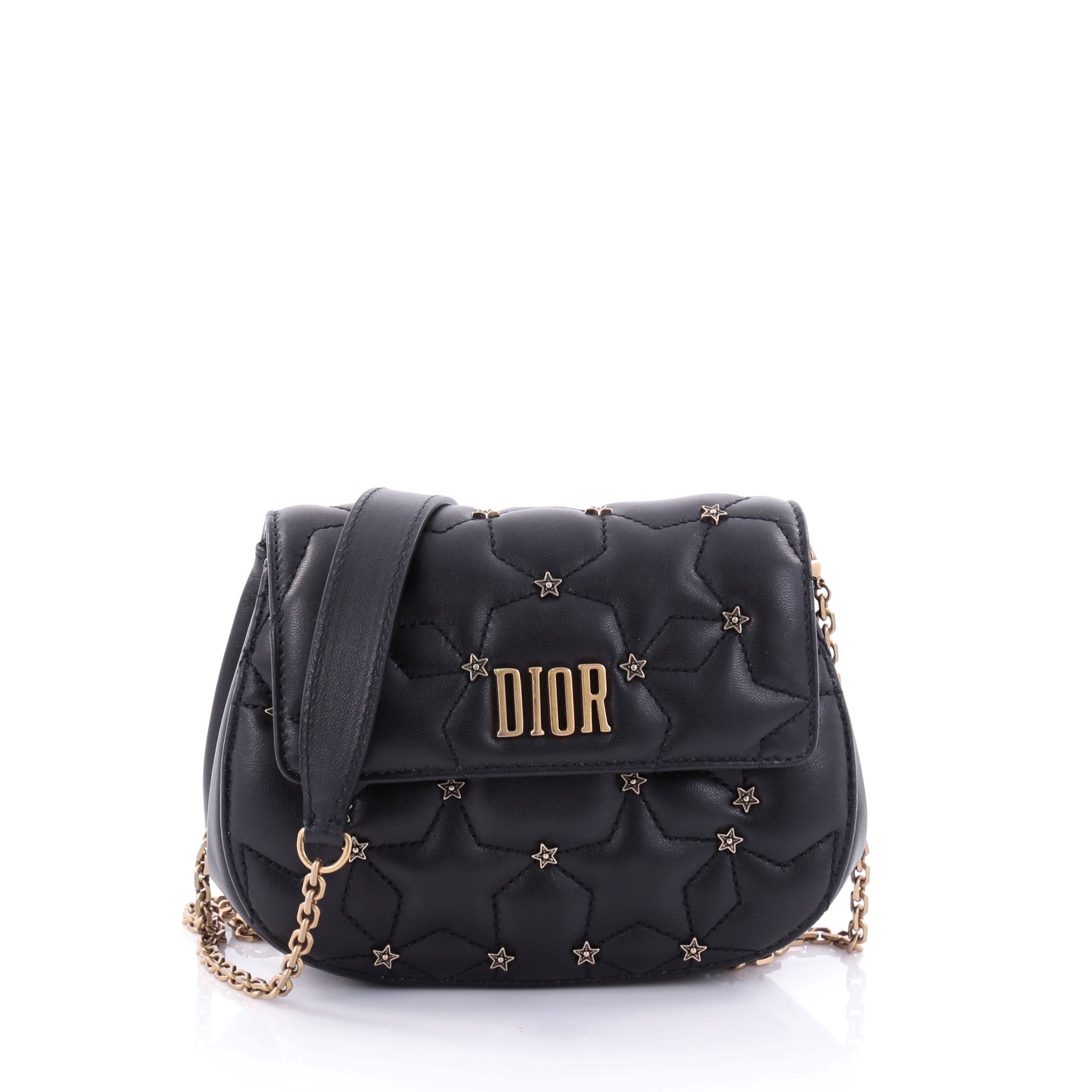 Dio(r)evolution Round Clutch with Chain Studded Leather Small