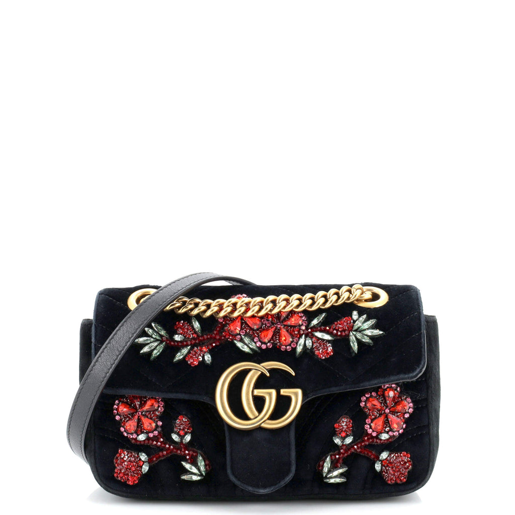 GG Marmont Flap Bag Embellished Matelasse Velvet Mini