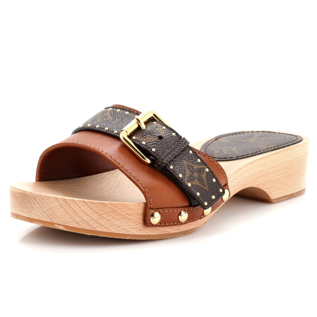 Women's Cottage Mules Leather with Monogram Canvas