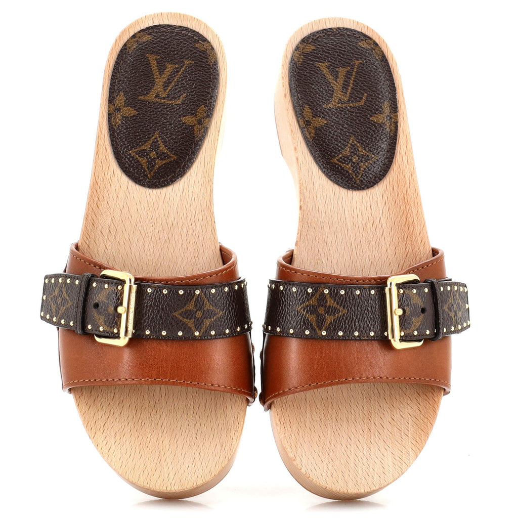 Women's Cottage Mules Leather with Monogram Canvas