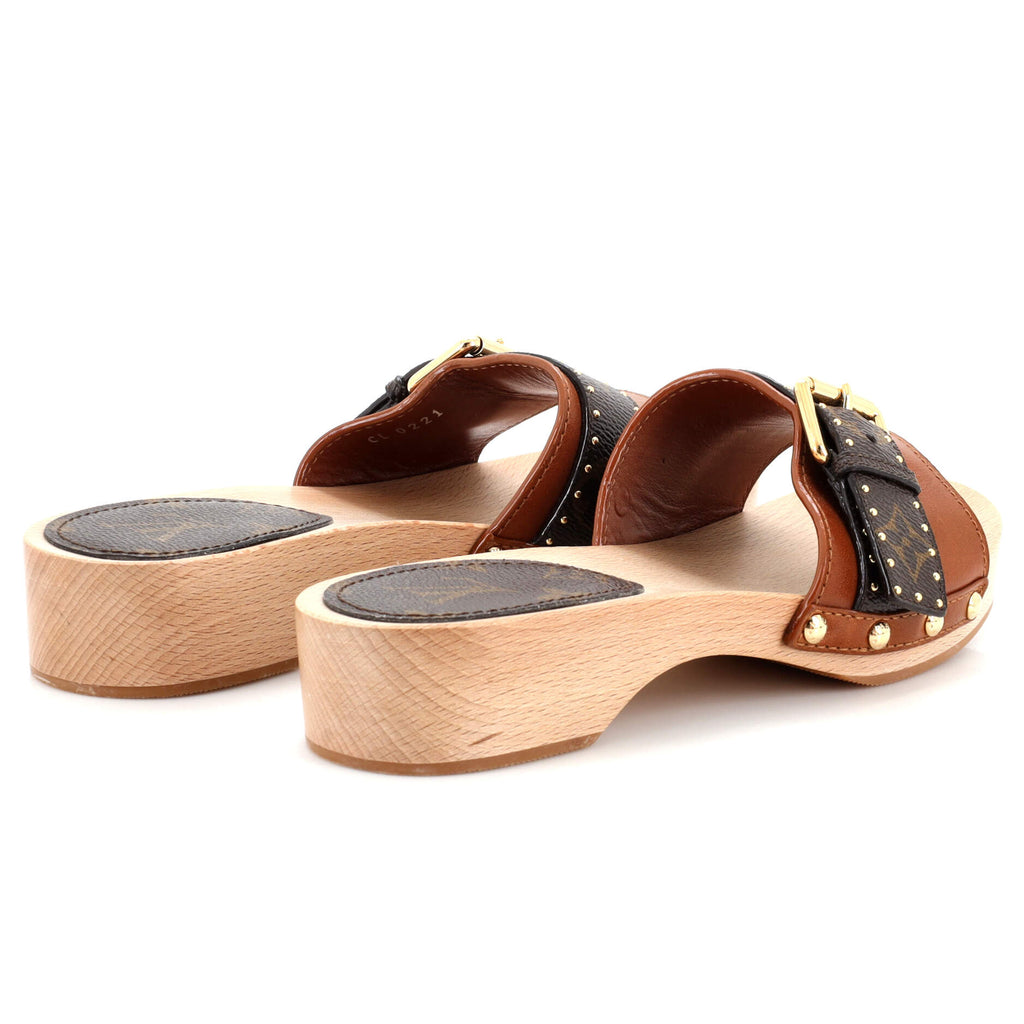 Women's Cottage Mules Leather with Monogram Canvas
