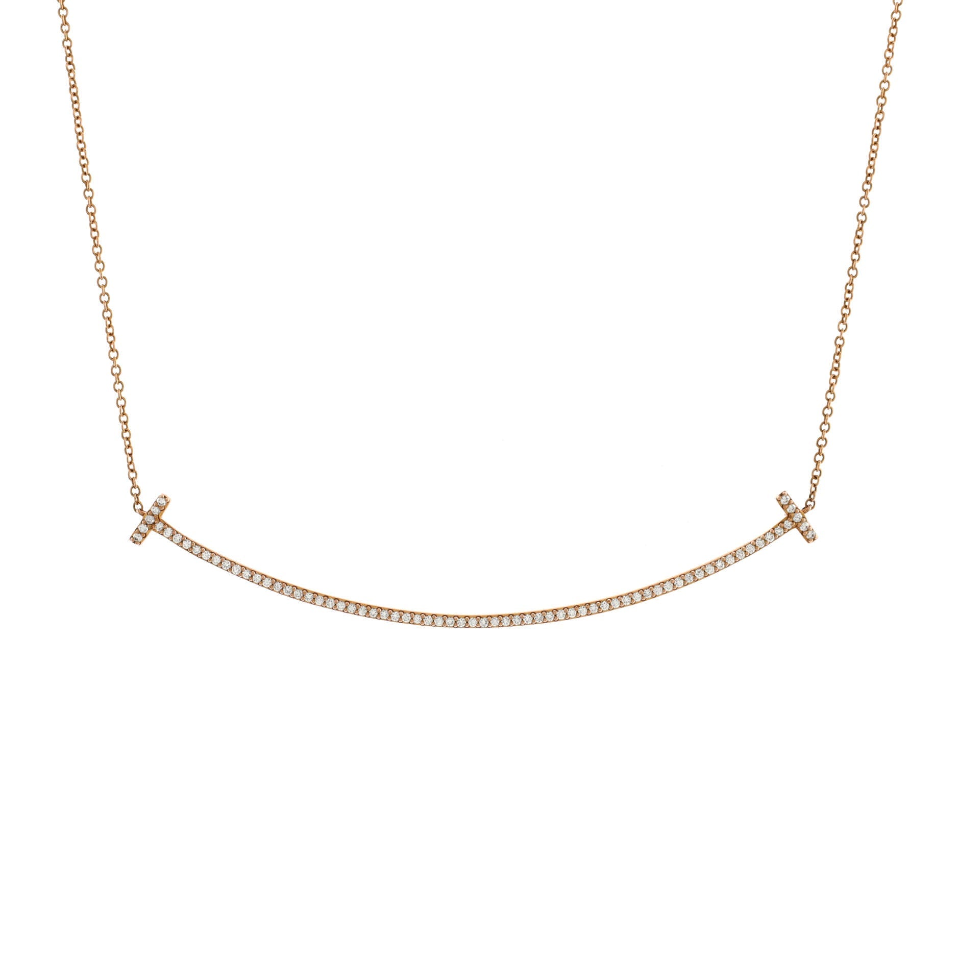 T Smile Pendant Necklace 18K Rose Gold with Diamonds Large