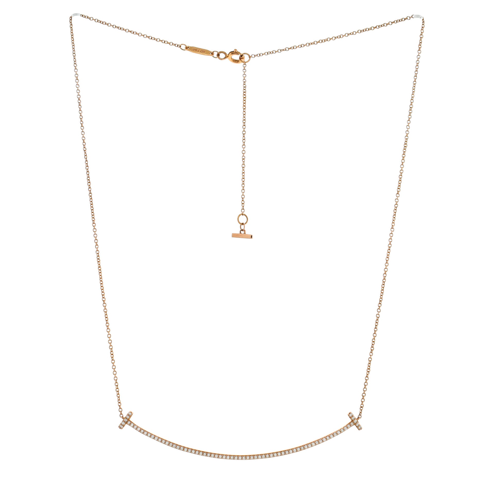 T Smile Pendant Necklace 18K Rose Gold with Diamonds Large