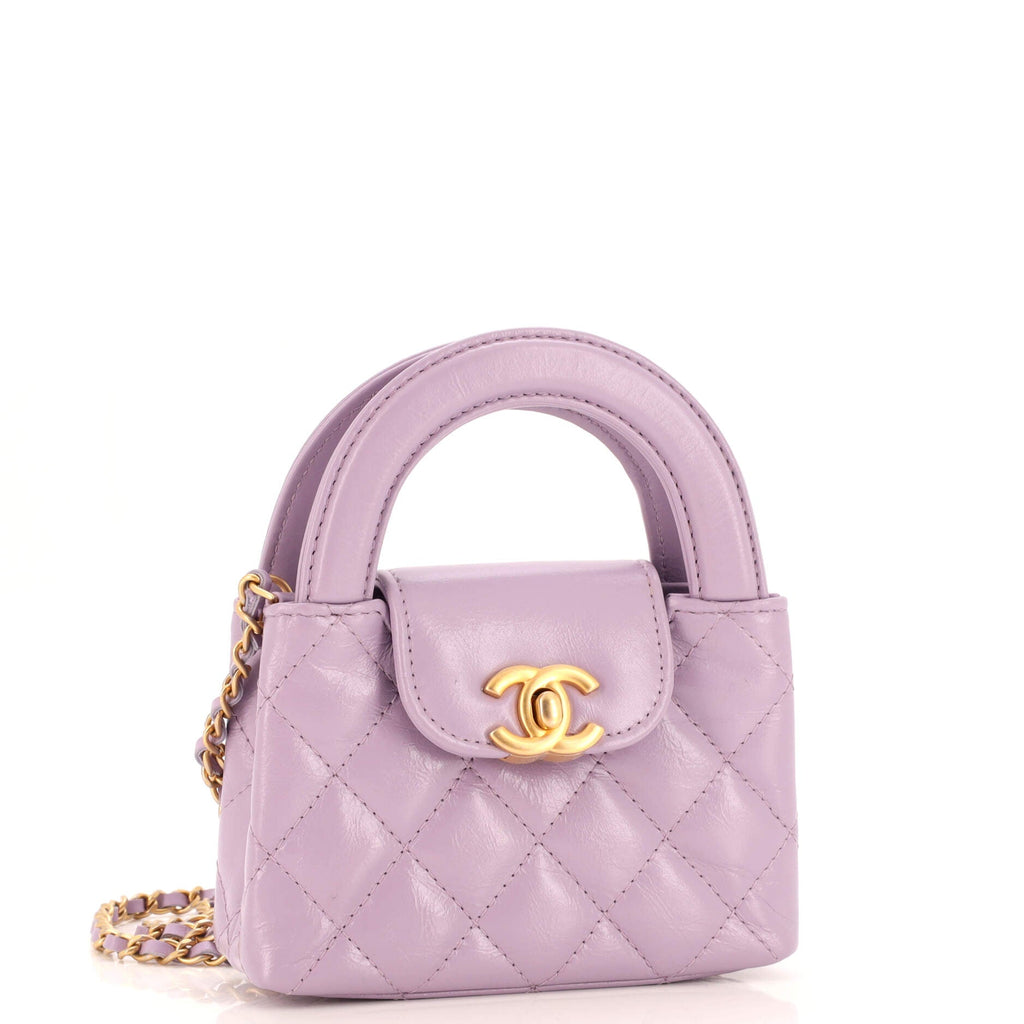 Kelly Top Handle Clutch with Chain Quilted Shiny Aged Calfskin