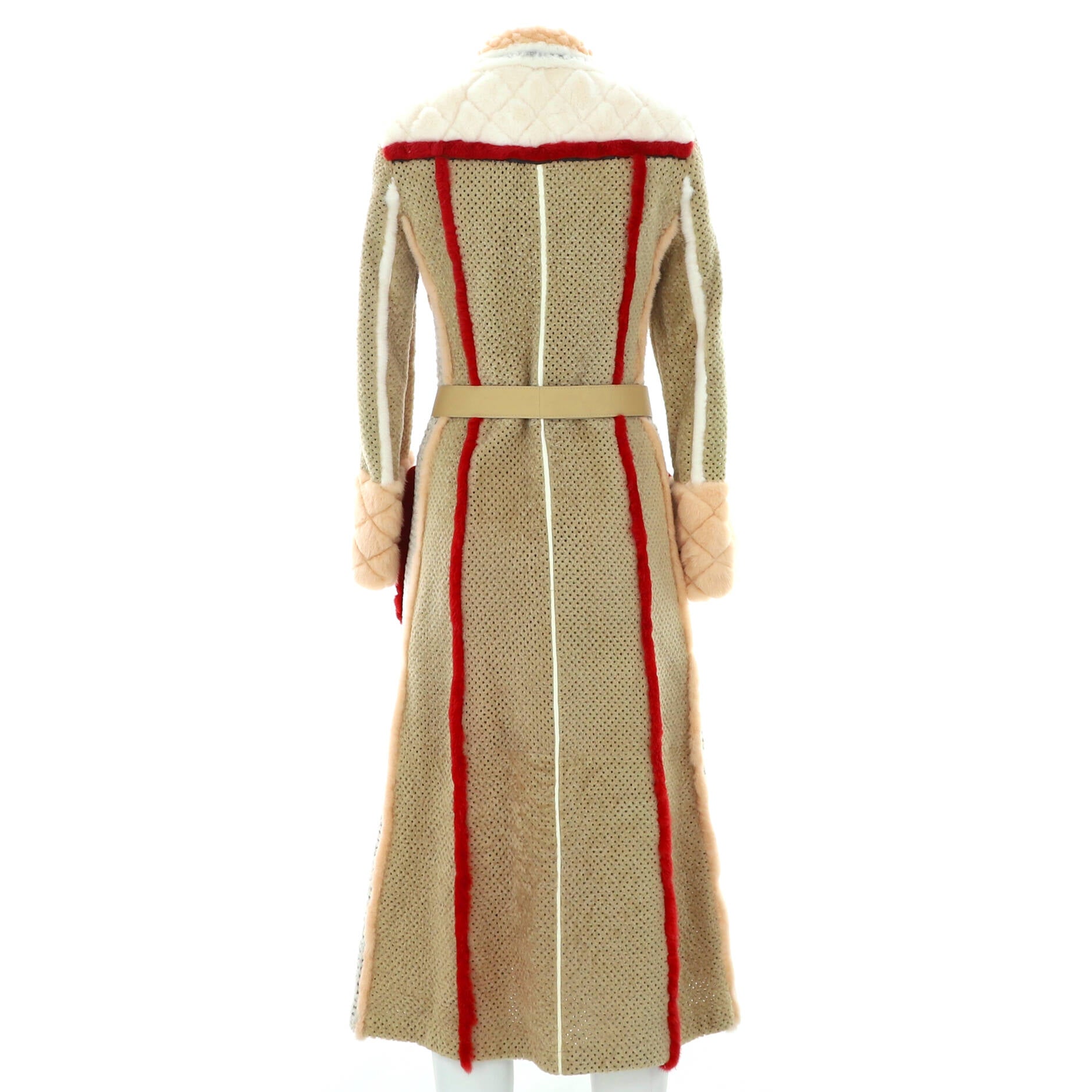 Women's Colorblock Belted Long Coat Mink with Lambskin