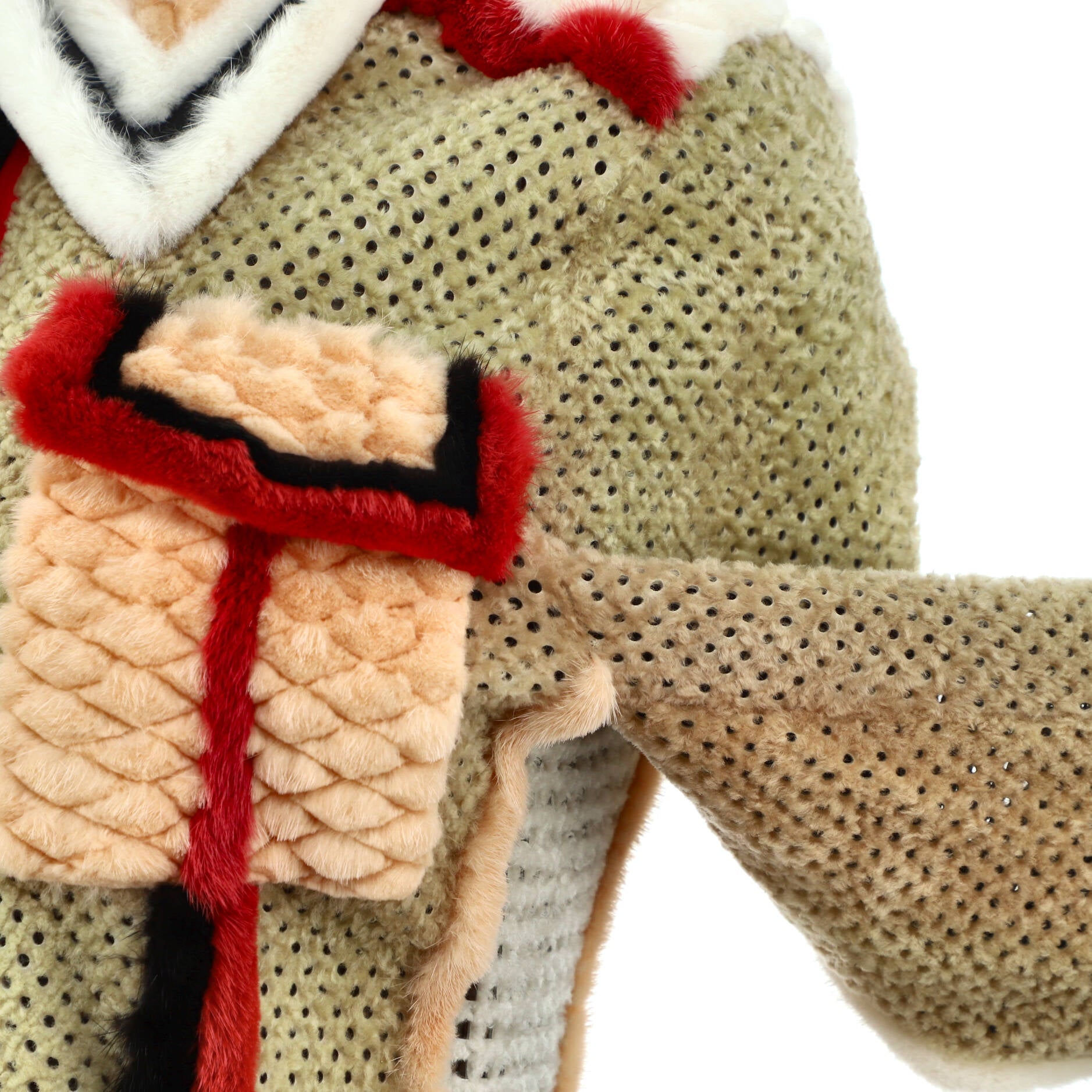 Women's Colorblock Belted Long Coat Mink with Lambskin