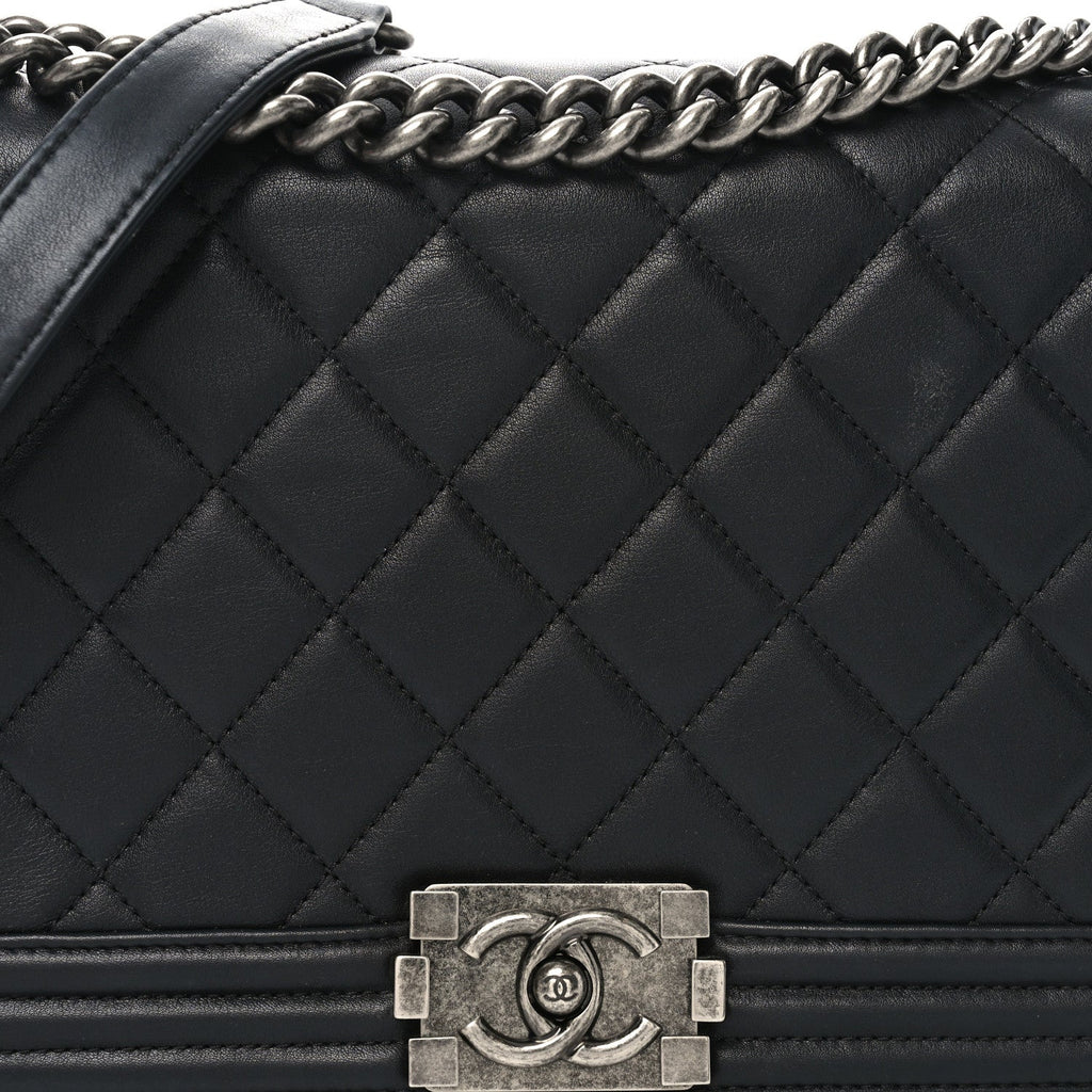 Lambskin Quilted New Medium Boy Flap Black