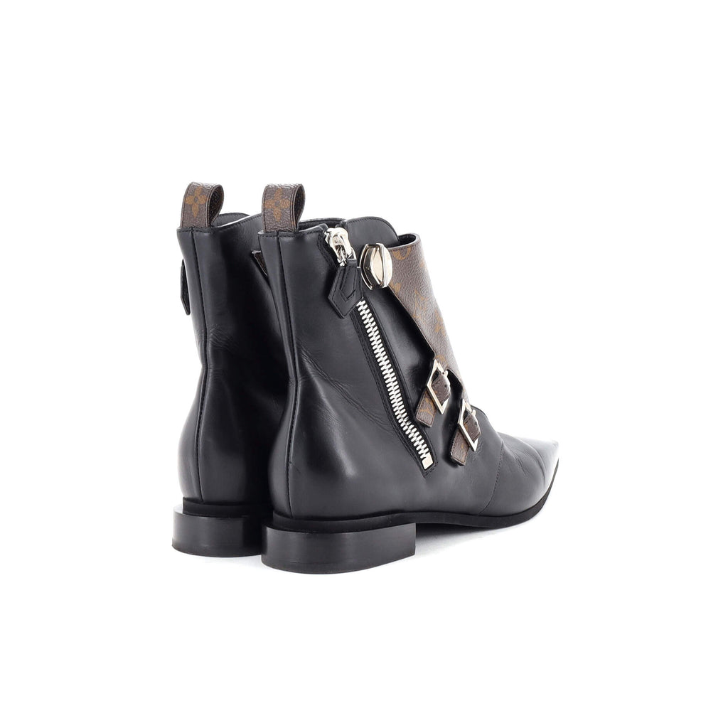 Women's Jumble Flat Ankle Boots Leather and Monogram Canvas