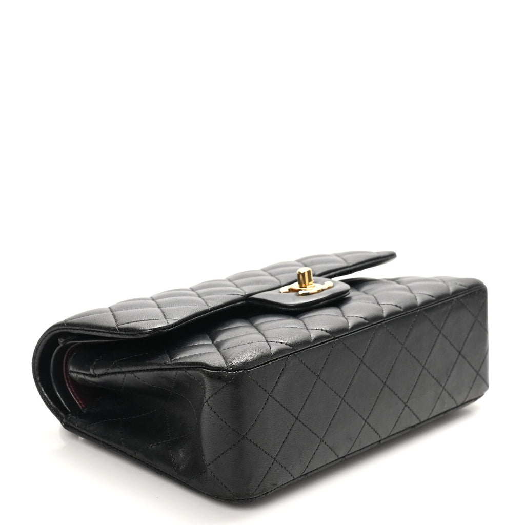 Lambskin Quilted Small Double Flap Black