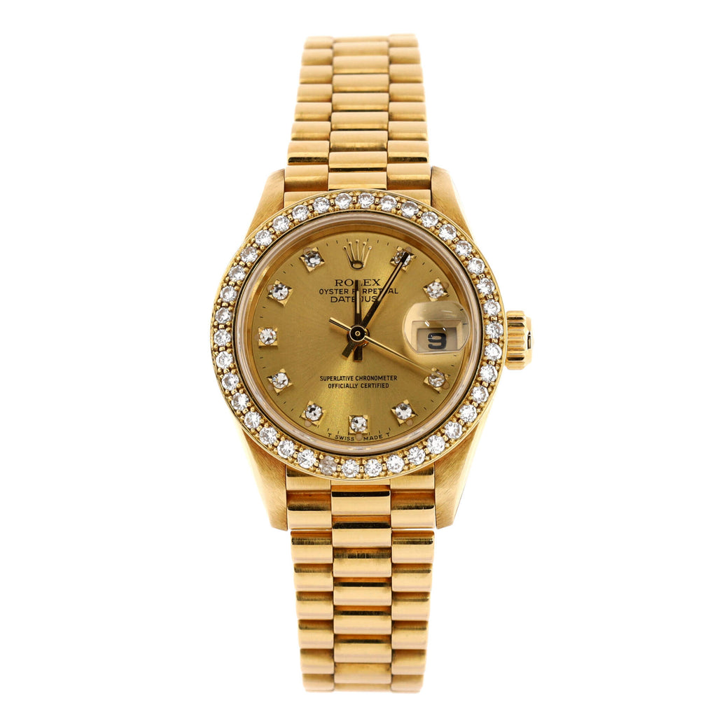 Oyster Perpetual President Datejust Automatic Watch Yellow Gold with Diamond Bezel and Markers 26