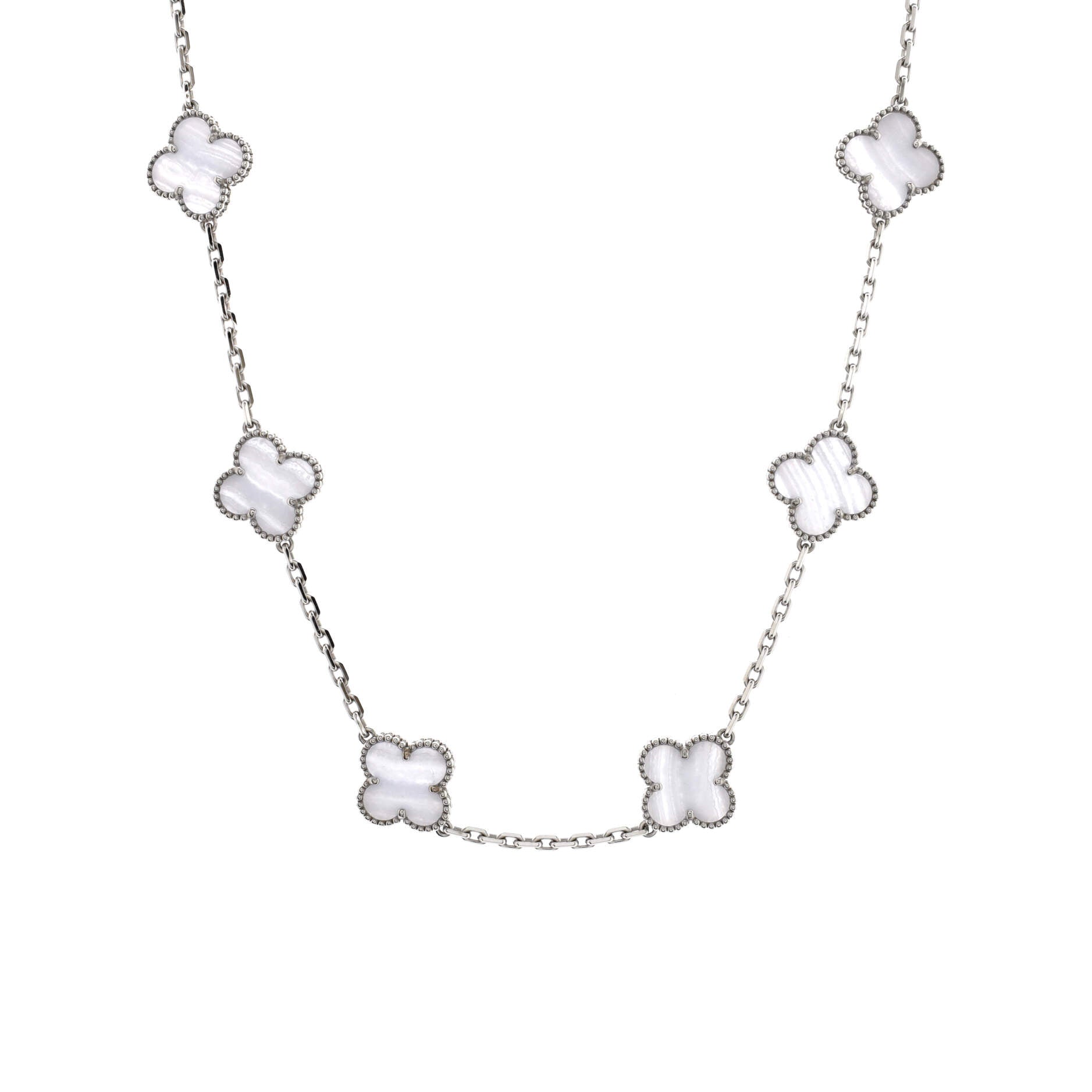 Vintage Alhambra 10 Motifs Necklace 18K White Gold and Chalcedony
