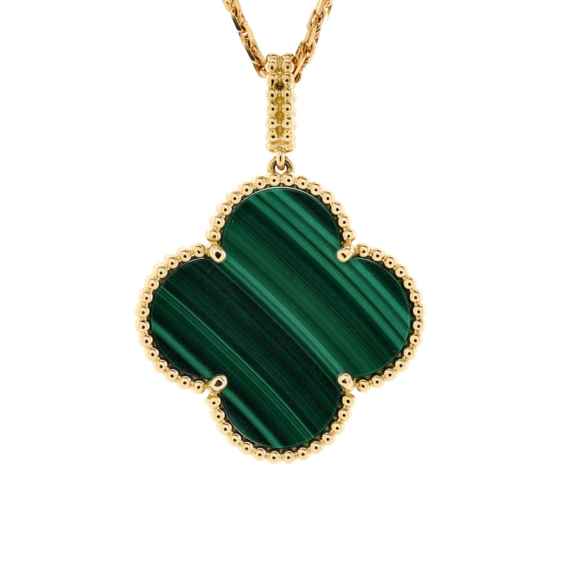 Magic Alhambra Pendant Necklace 18K Yellow Gold and Malachite