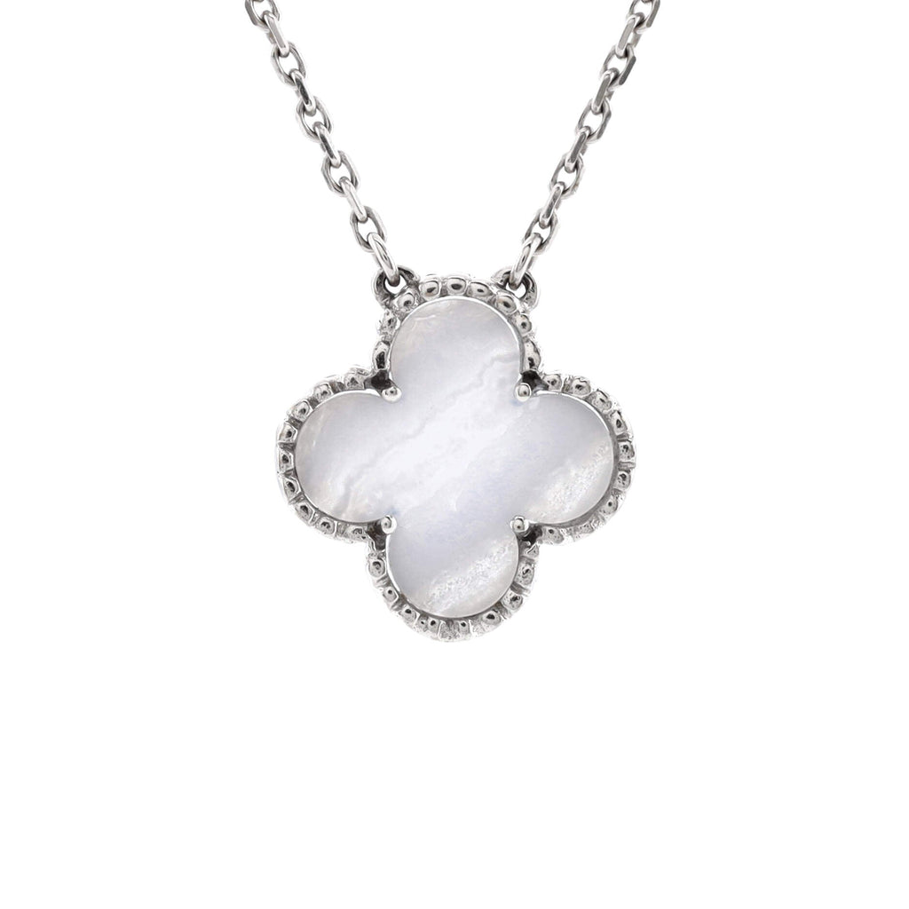 Vintage Alhambra Pendant Necklace 18K White Gold and Chalcedony