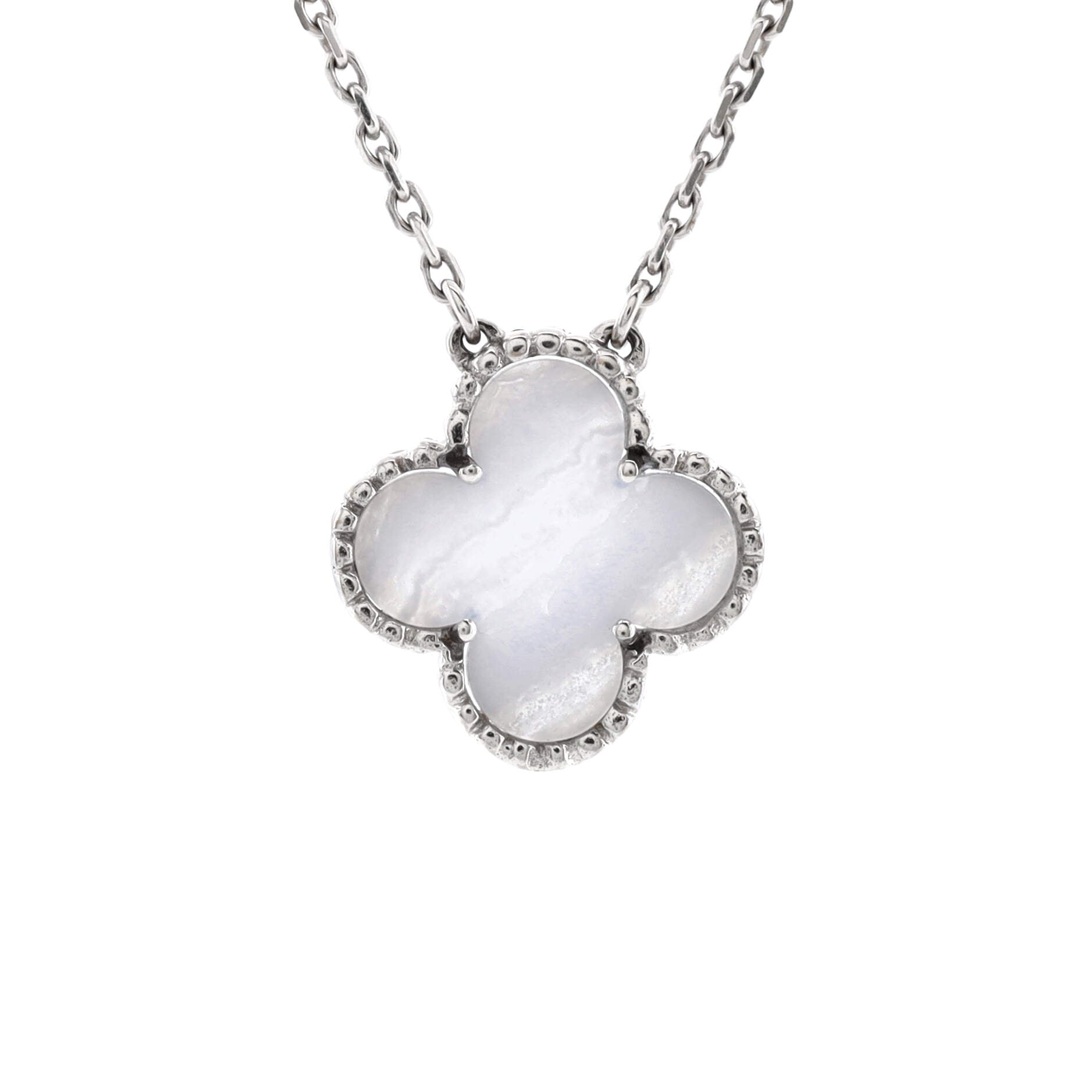 Vintage Alhambra Pendant Necklace 18K White Gold and Chalcedony