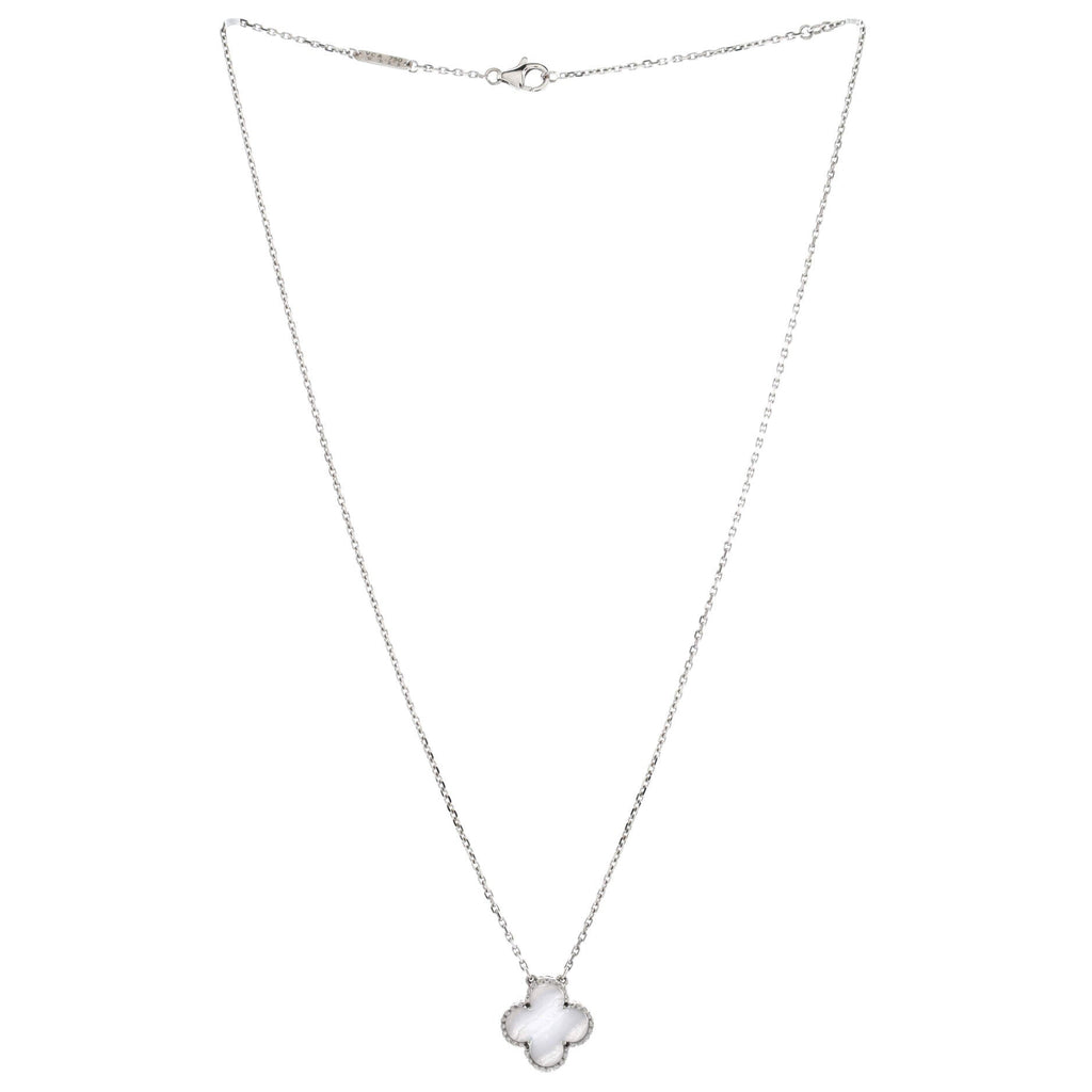 Vintage Alhambra Pendant Necklace 18K White Gold and Chalcedony