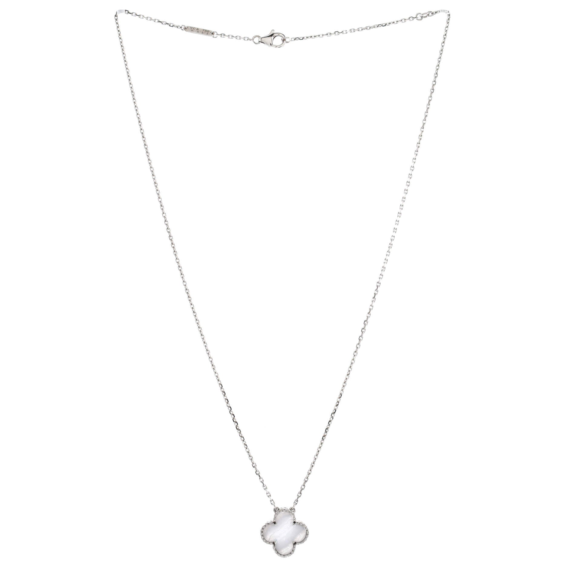 Vintage Alhambra Pendant Necklace 18K White Gold and Chalcedony
