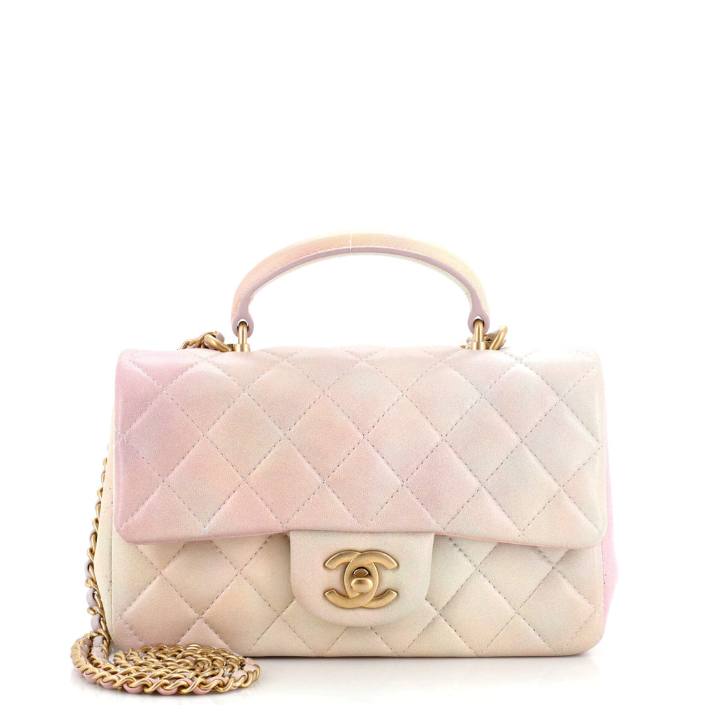 Classic Single Flap Top Handle Bag Quilted Ombre Lambskin Mini