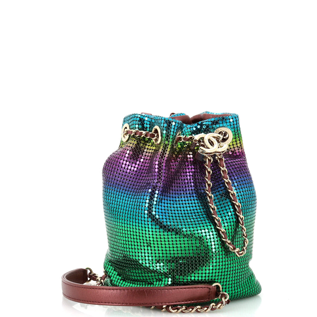 CC Drawstring Bucket Bag Metal Mesh Mini