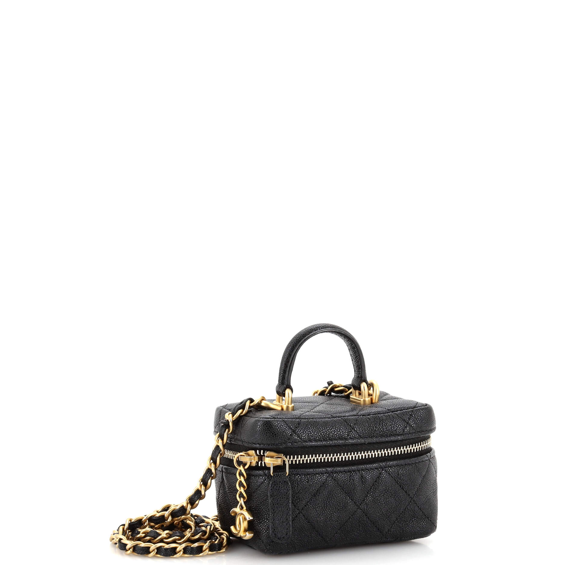 Top Handle Zip Around Vanity Case with Chain Quilted Caviar Mini