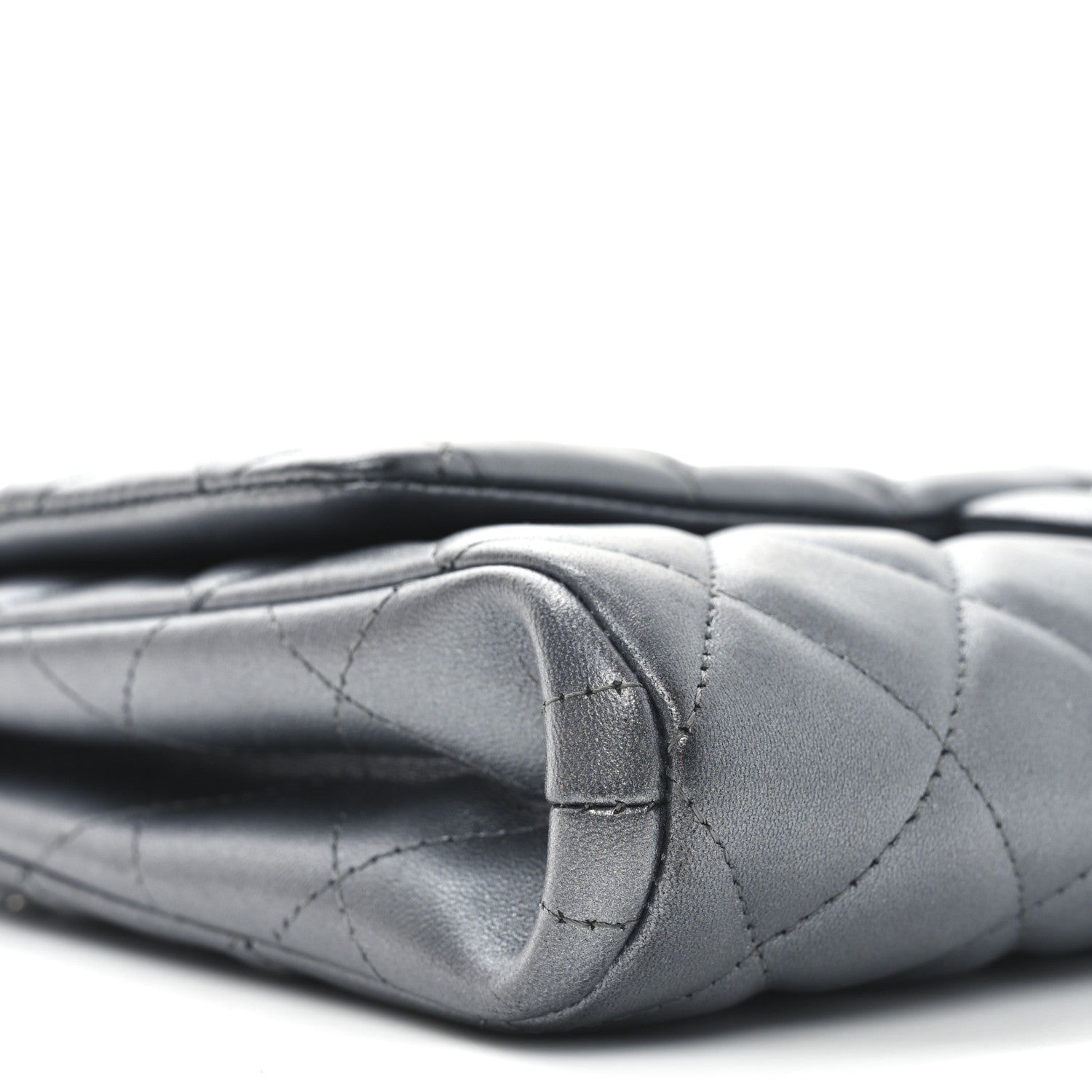 Metallic Lambskin Quilted Clutch With Chain Flap   Dark Grey