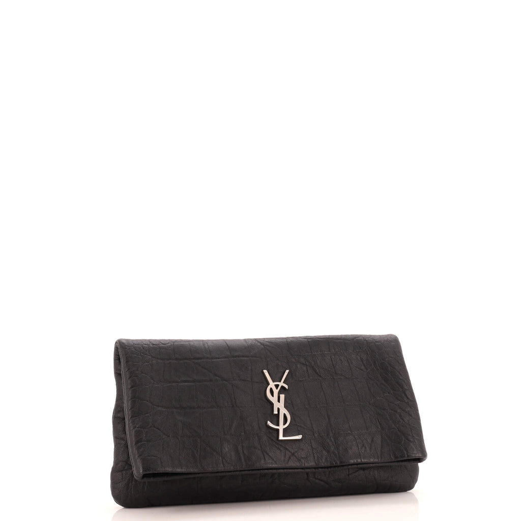 West Hollywood Fold Over Clutch Crocodile Embossed Leather