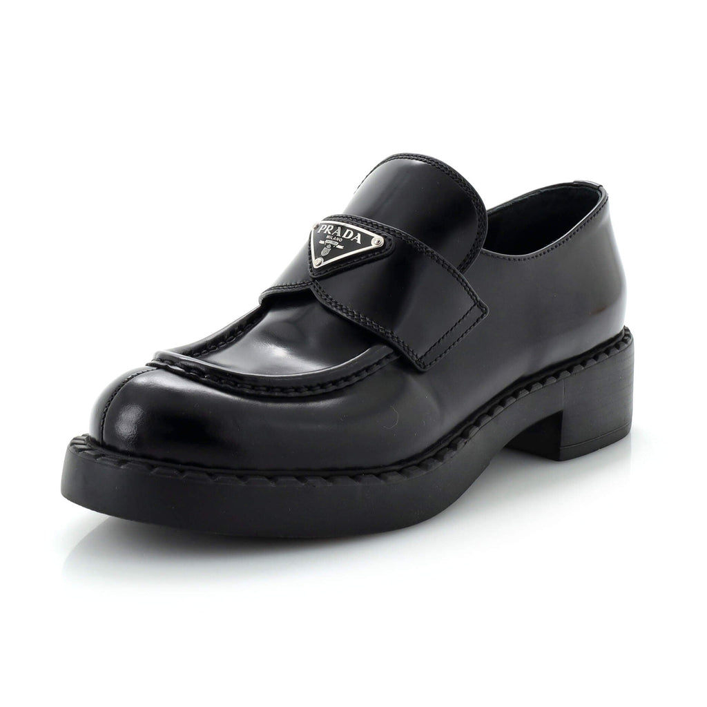 Women's Triangle Logo Loafers Spazzolato Leather