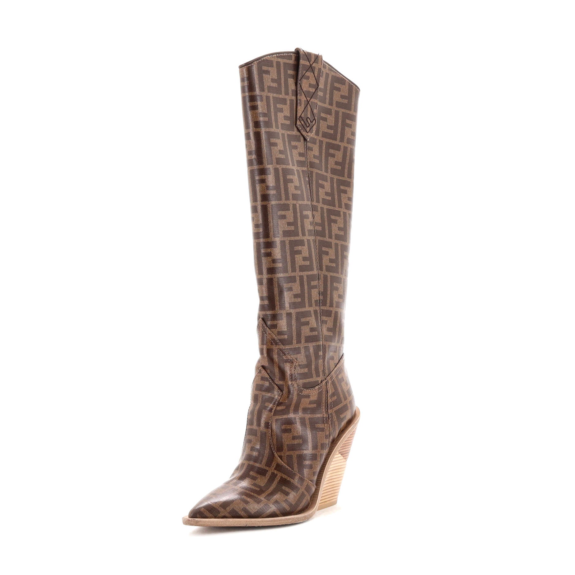 Women's Cutwalk Knee High Heeled Boots Zucca Embossed Leather
