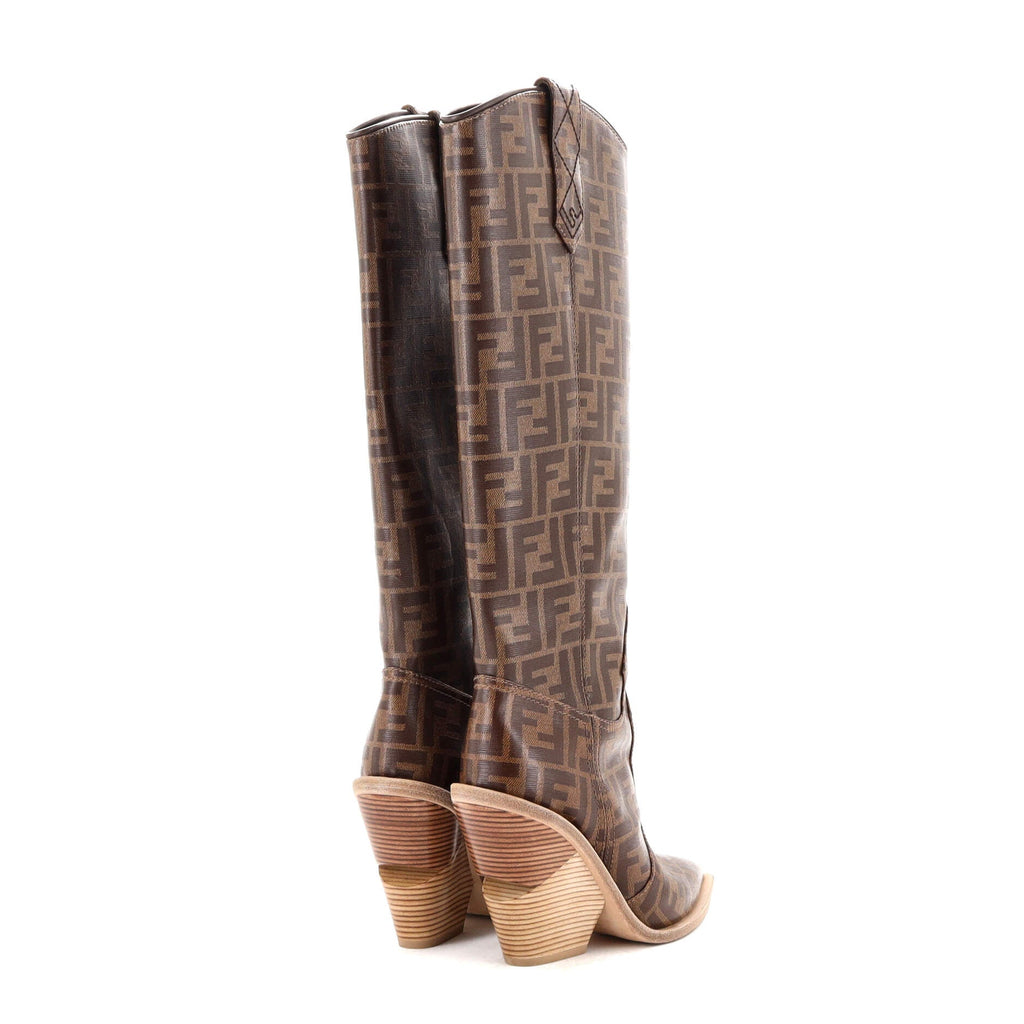 Women's Cutwalk Knee High Heeled Boots Zucca Embossed Leather