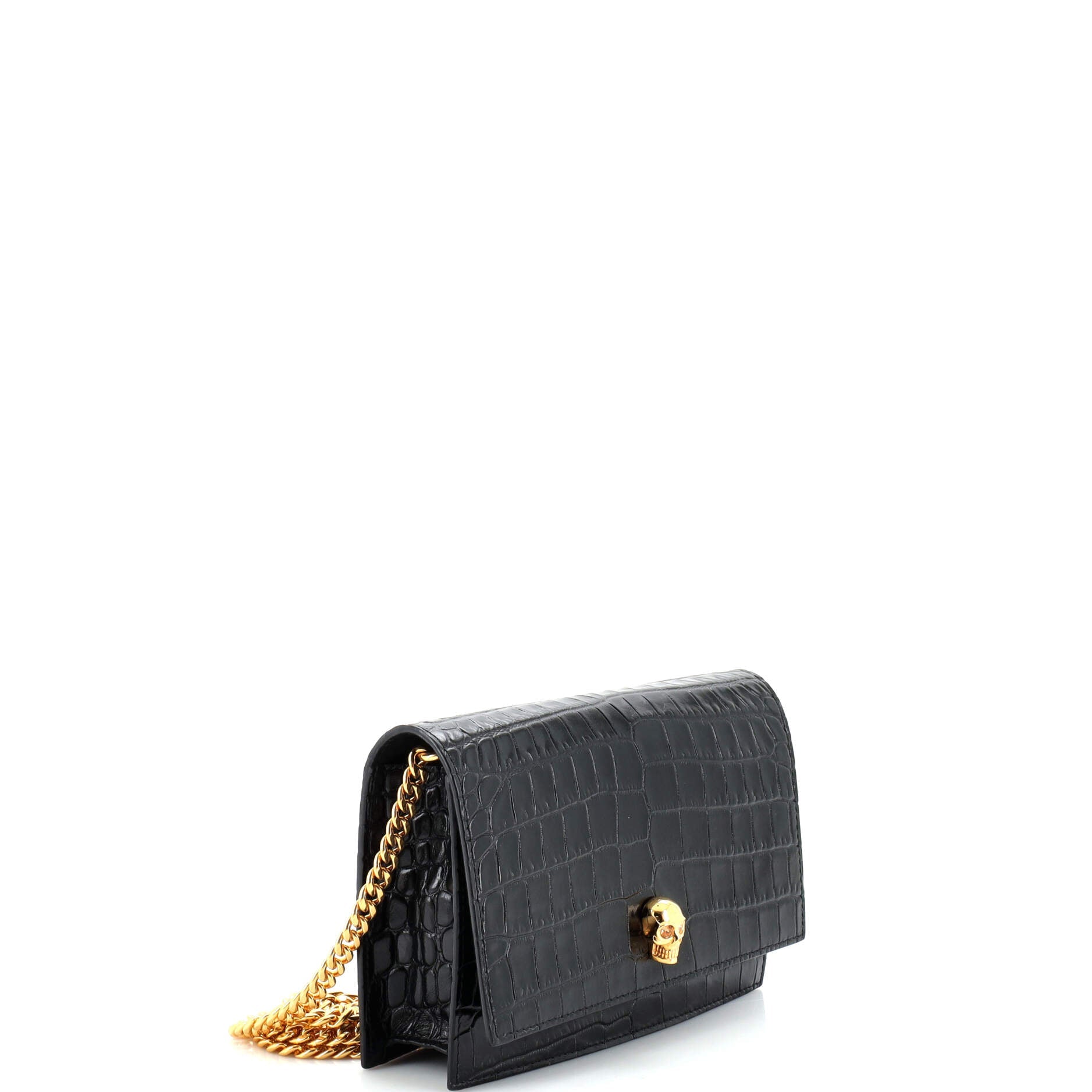 Skull Chain Crossbody Bag Crocodile Embossed Leather Mini