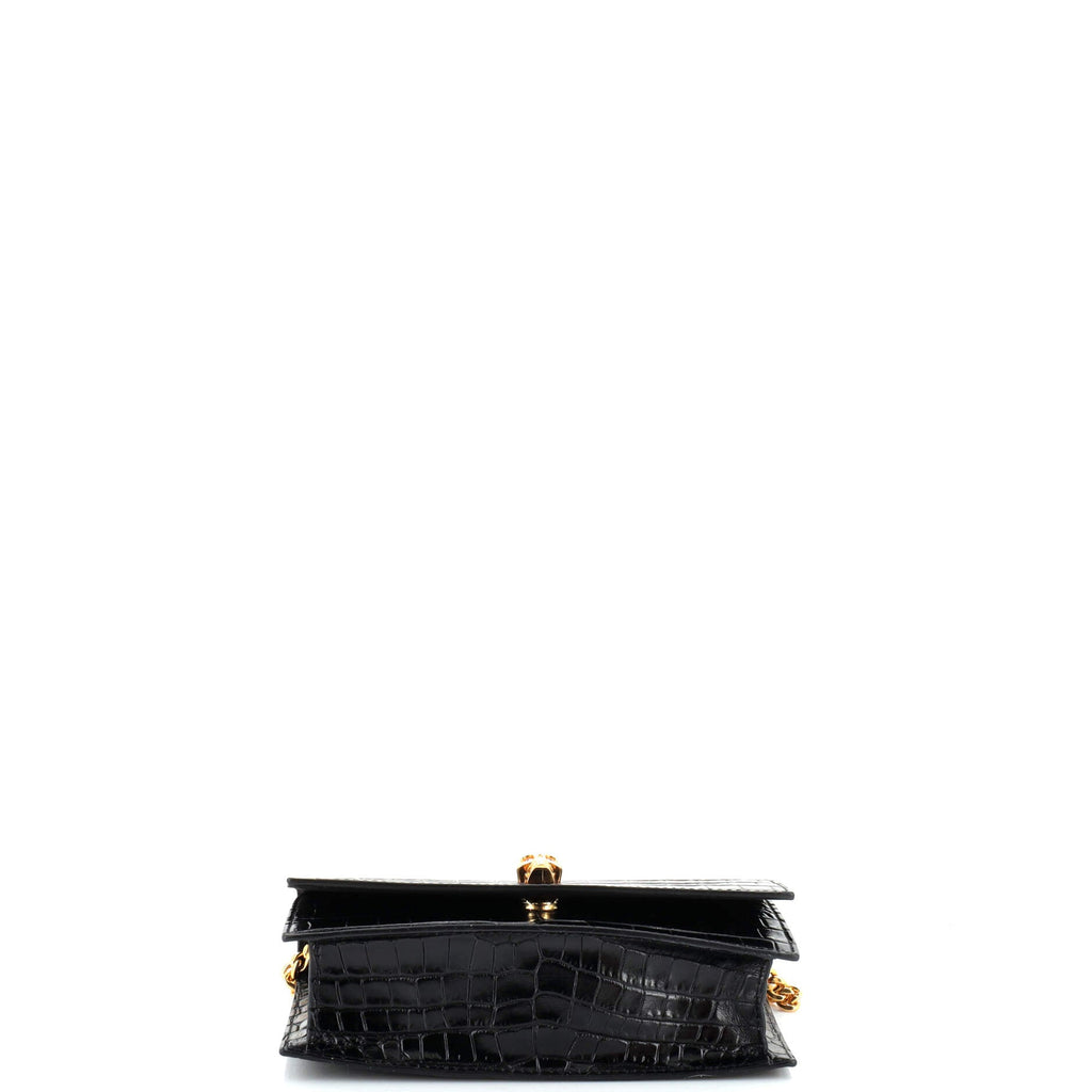 Skull Chain Crossbody Bag Crocodile Embossed Leather Mini