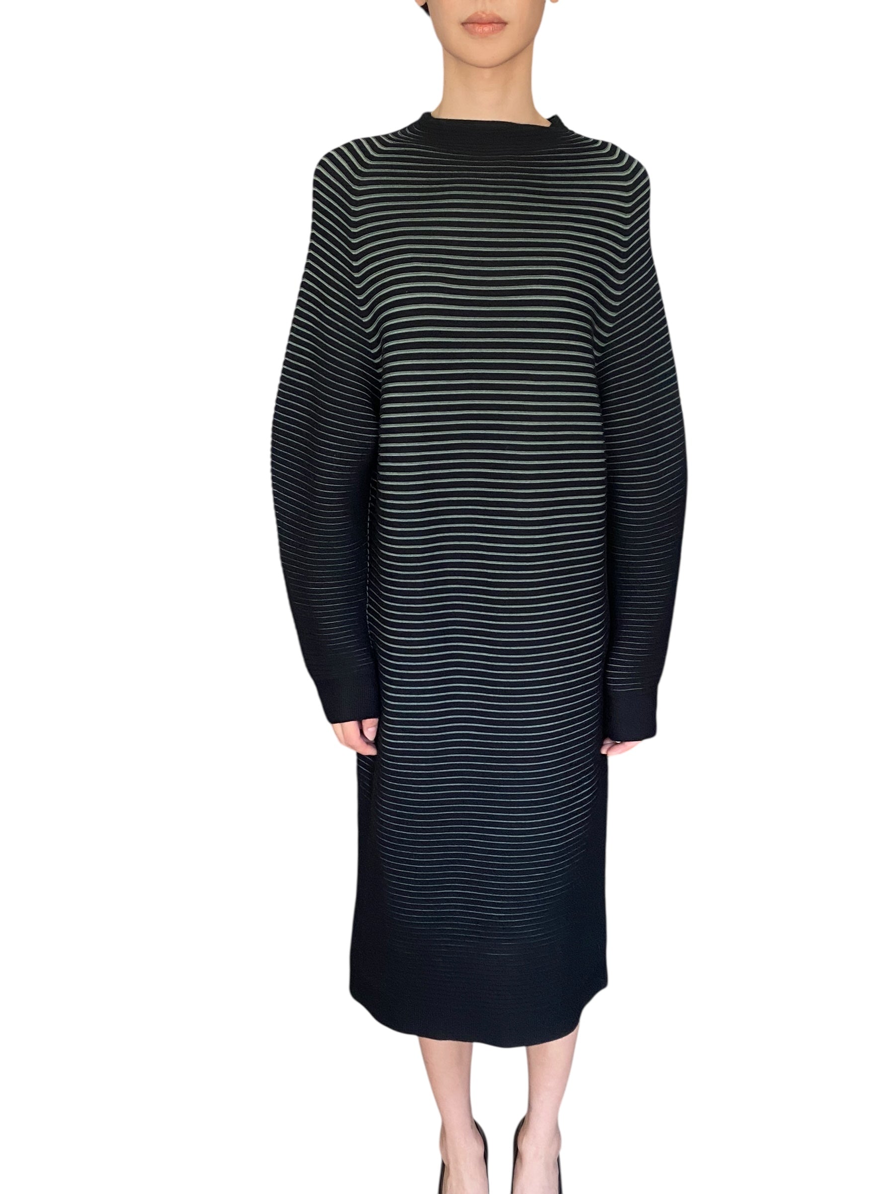 Issey Miyake Wool Green Knit Ribbed Sweater Maxi Dress - JP 2